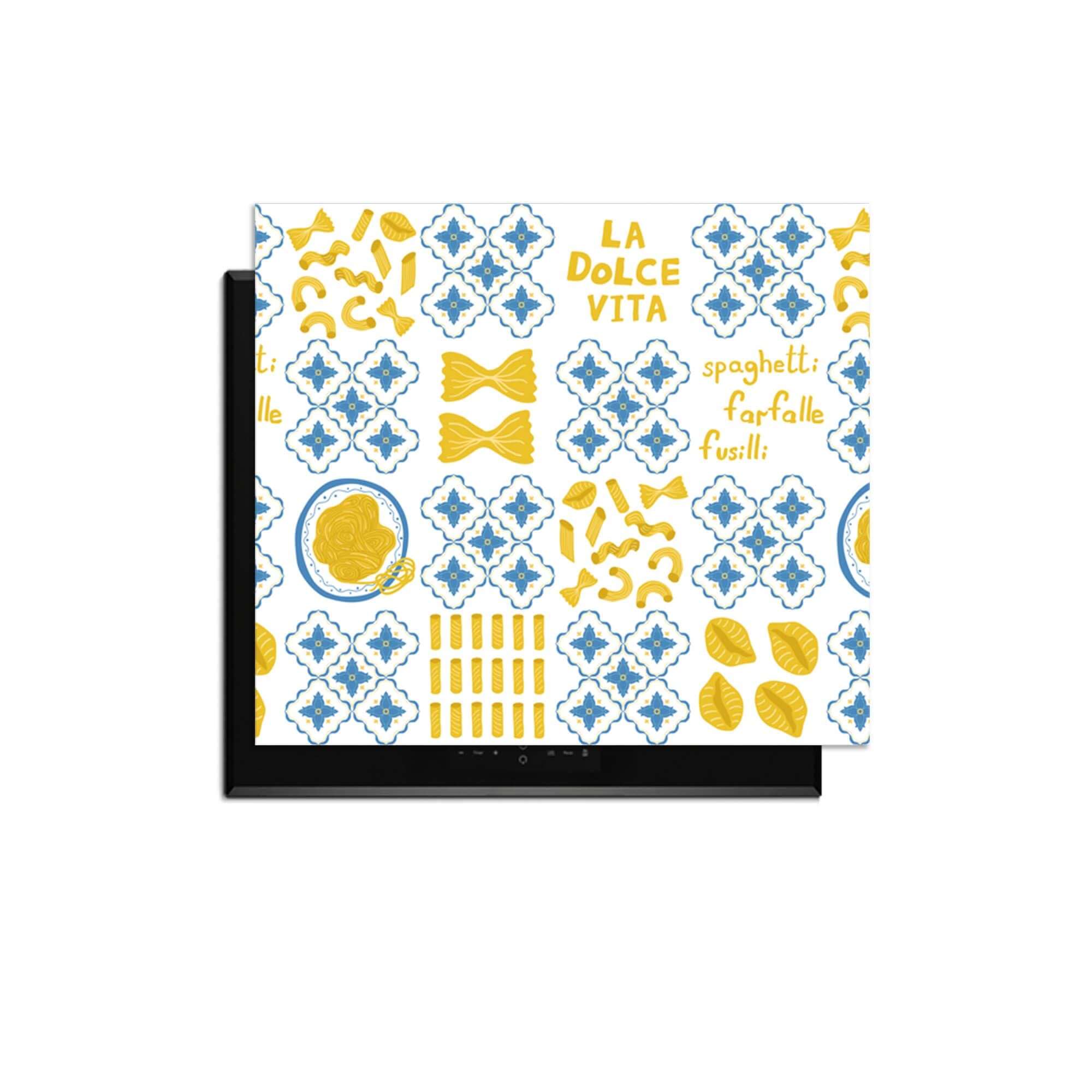 Pasta Tiles - Herdabdeckplatte mit italienischen Kachelmotiven, schützt Induktionskochfeld mit verspieltem Pasta-Design.