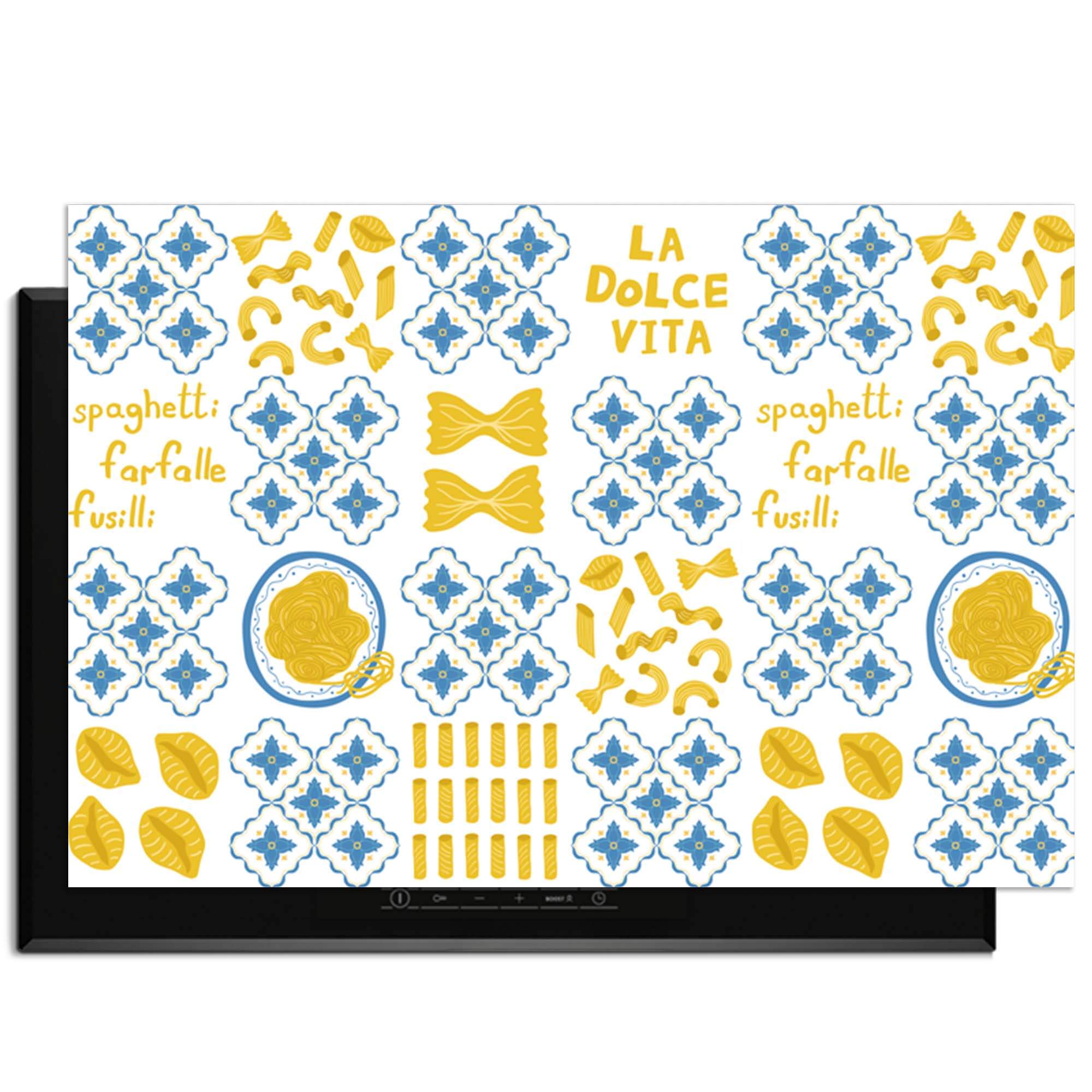 Pasta Tiles - Herdabdeckplatte mit italienischen Kachelmotiven und Pastaformen zum stilvollen Schutz des Induktionskochfelds.