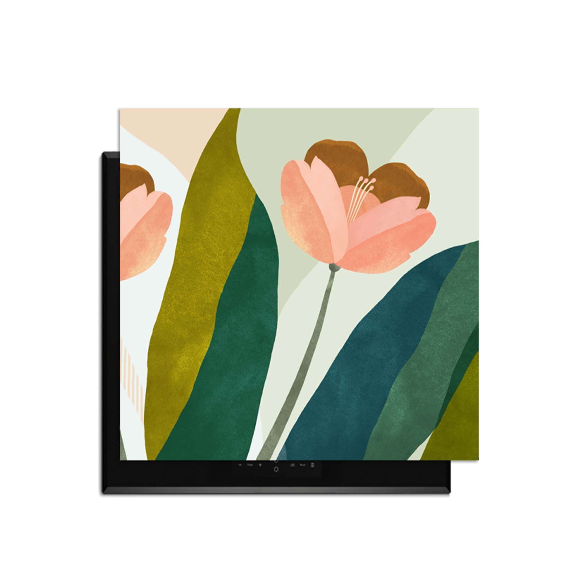 Pfirsichblüten - Herdabdeckplatte mit pfirsichrosa Blüten und grünen Blättern, elegantes Design schützt Induktionsplatte vor Beschädigung.