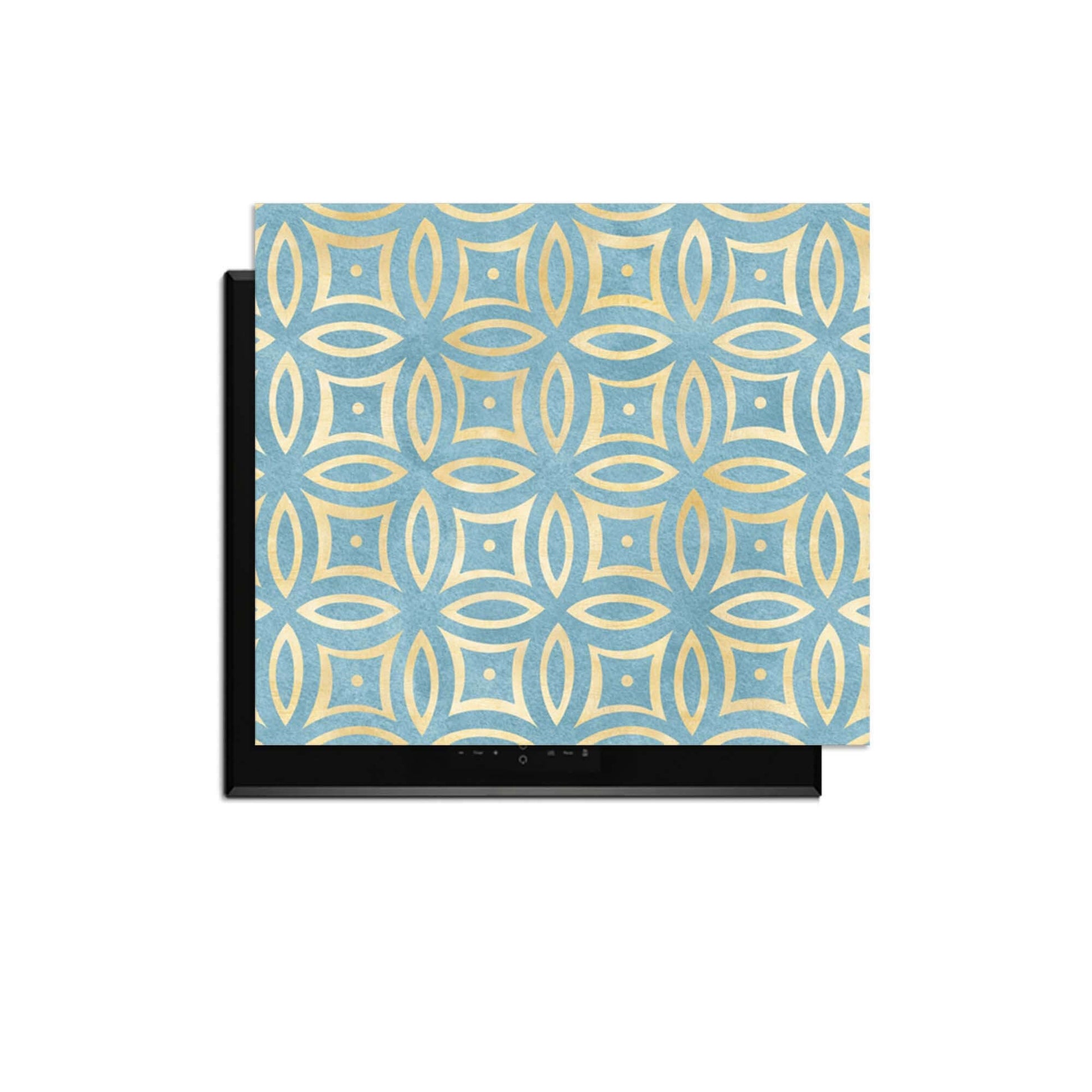 Petal Illusion Blue - Herdabdeckplatte mit blauem und goldenem Blumen- und Kreismotiv, Luxus-Herdabdeckplatte
