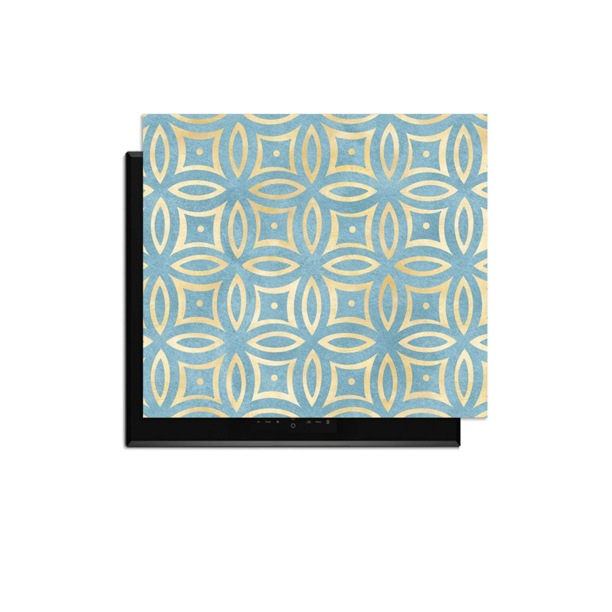 Petal Illusion Blue - Herdabdeckplatte mit blauem und goldenem Blumen- und Kreismotiv, Luxus-Herdabdeckplatte