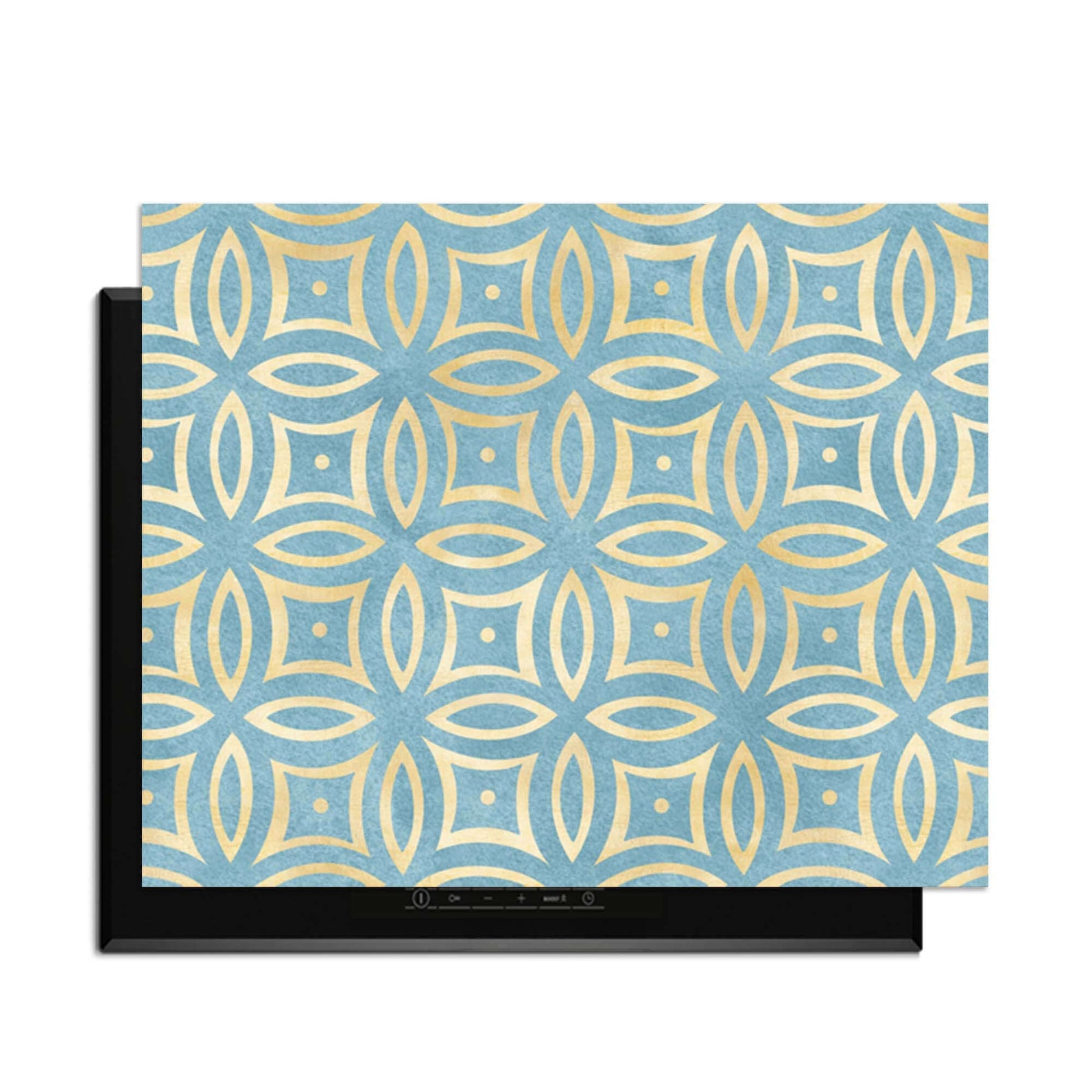 Petal Illusion Blue - Herdabdeckplatte mit blau-goldenem Blumenmuster, Schutz für Induktionskochfelder