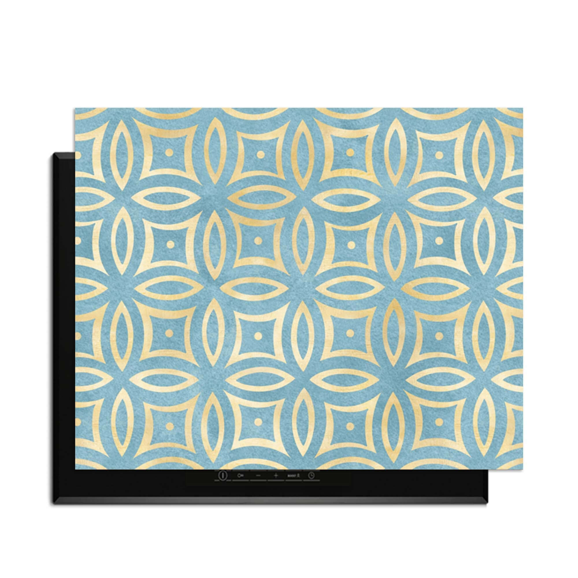 Petal Illusion Blue - Herdabdeckplatte mit blau-goldenem Blumenmuster, Schutz für Induktionskochfelder