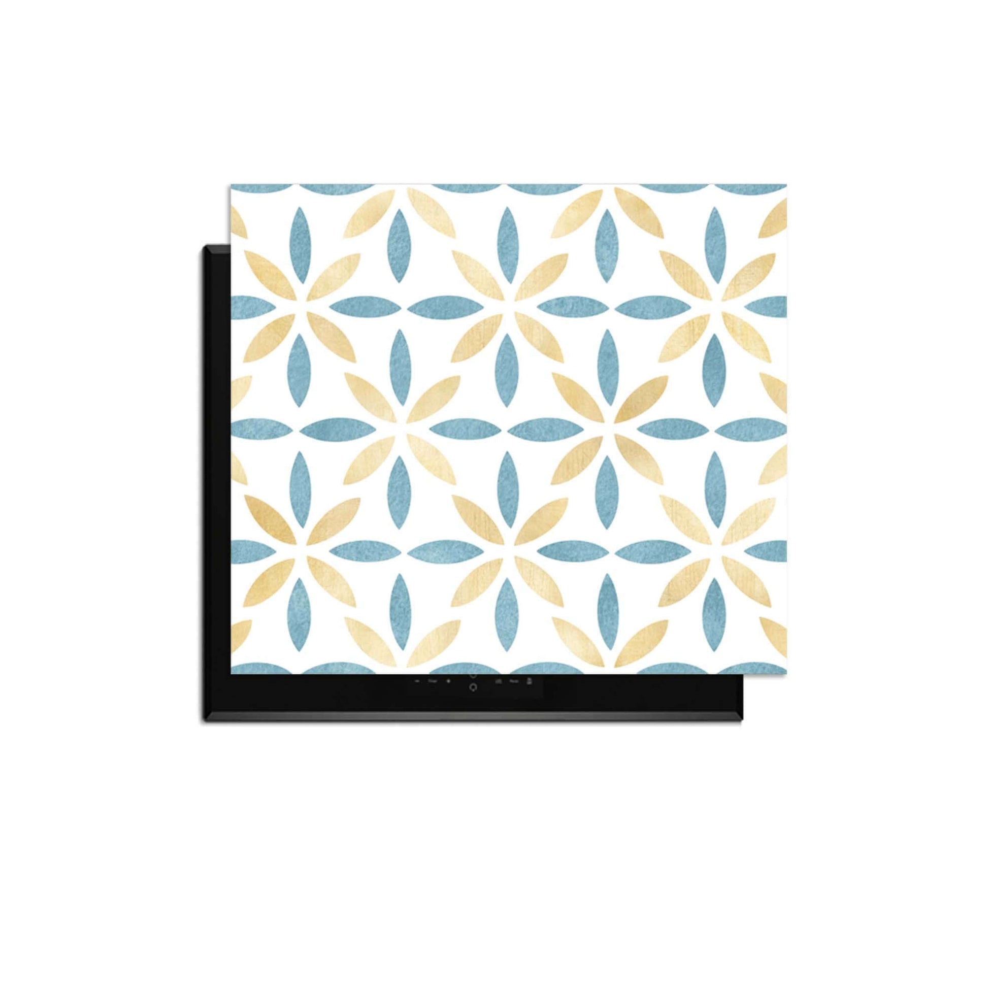 Petal White Tile - Herdabdeckplatte mit goldenem und azurblauem Blumendesign, ideal zum Schutz von Induktionskochfeldern.