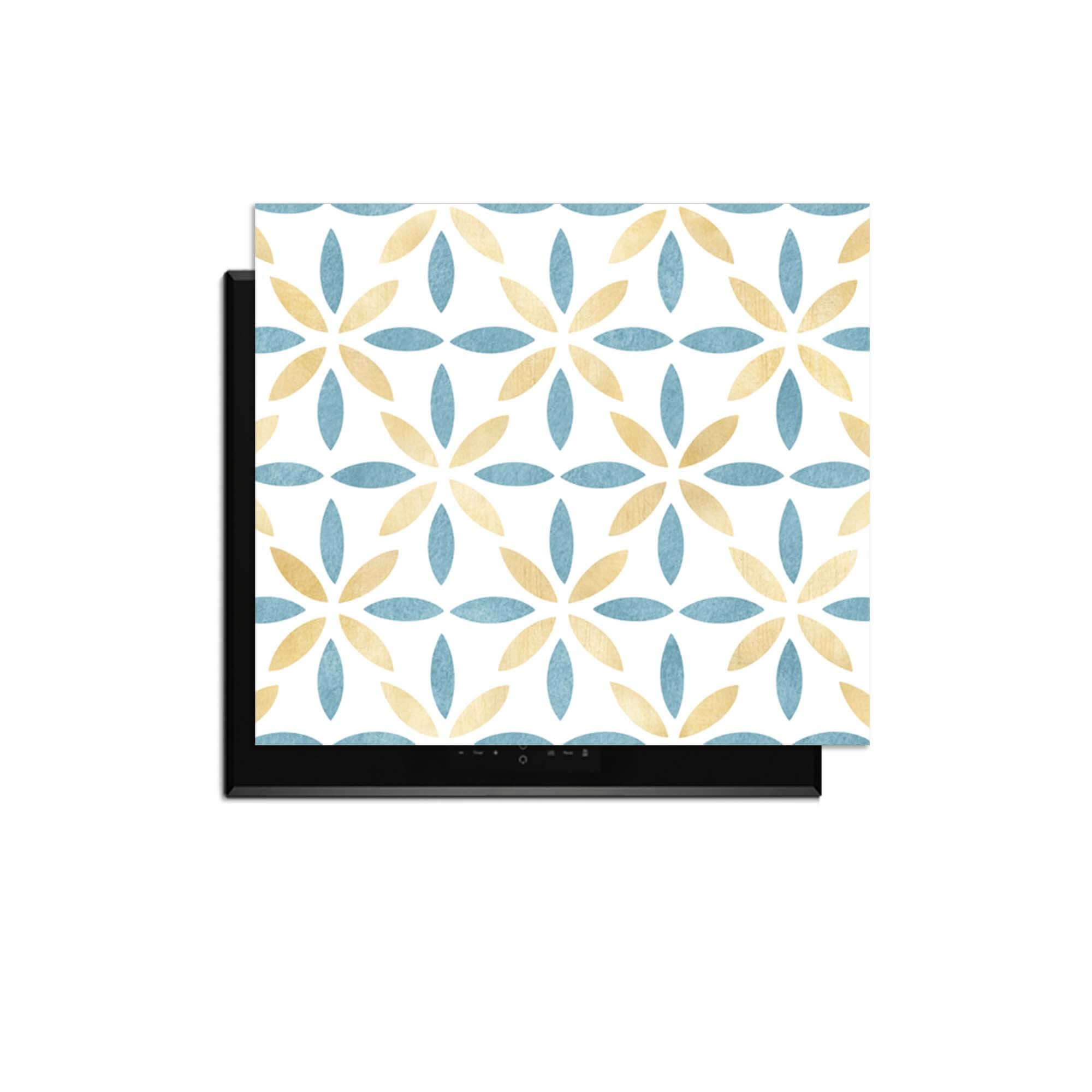 Petal White Tile - Herdabdeckplatte mit goldenem und azurblauem Blumendesign, ideal zum Schutz von Induktionskochfeldern.