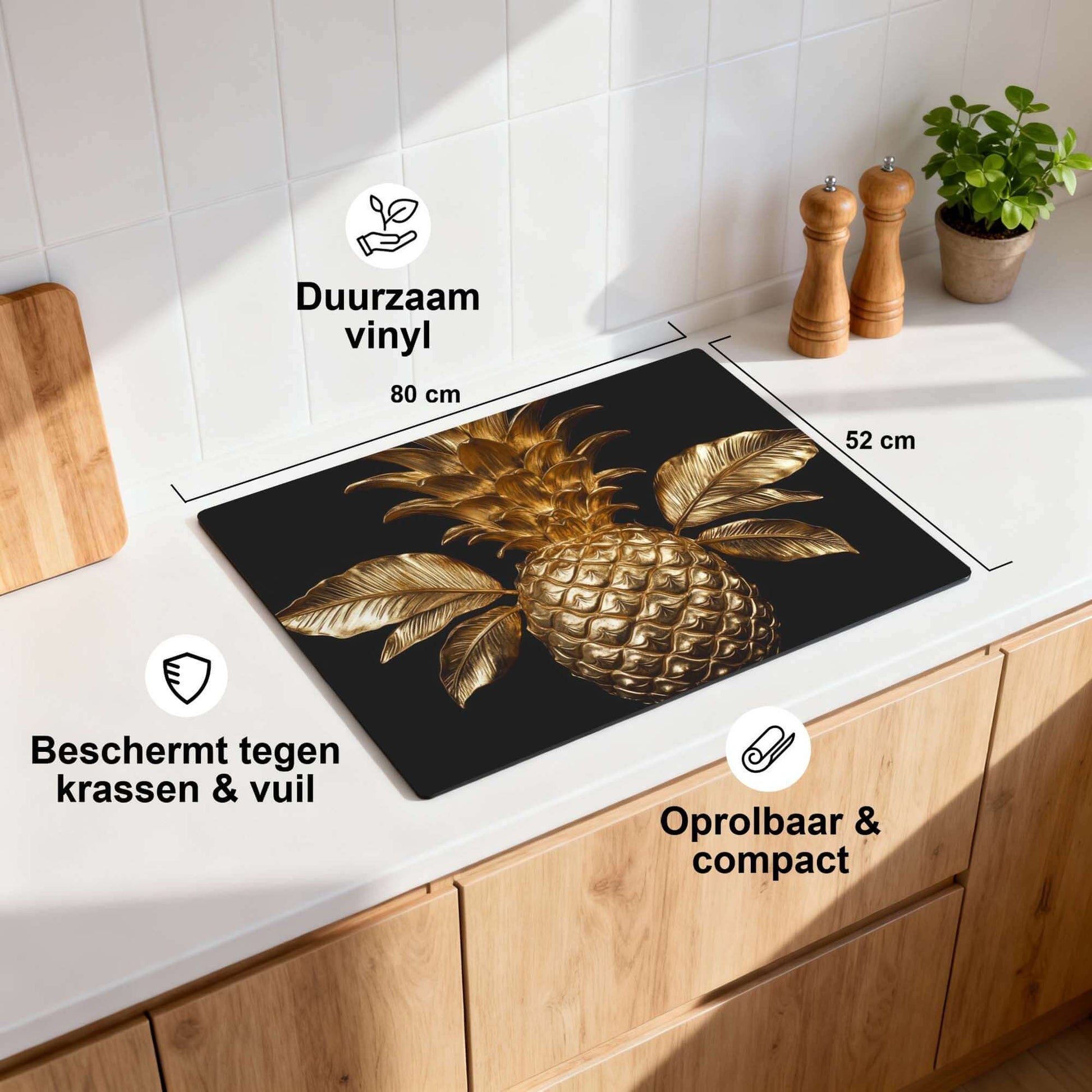 Pine Luxe - Herdabdeckplatte auf einer Küchenarbeitsplatte, haltbares Vinyl, schützt vor Kratzern und Schmutz.