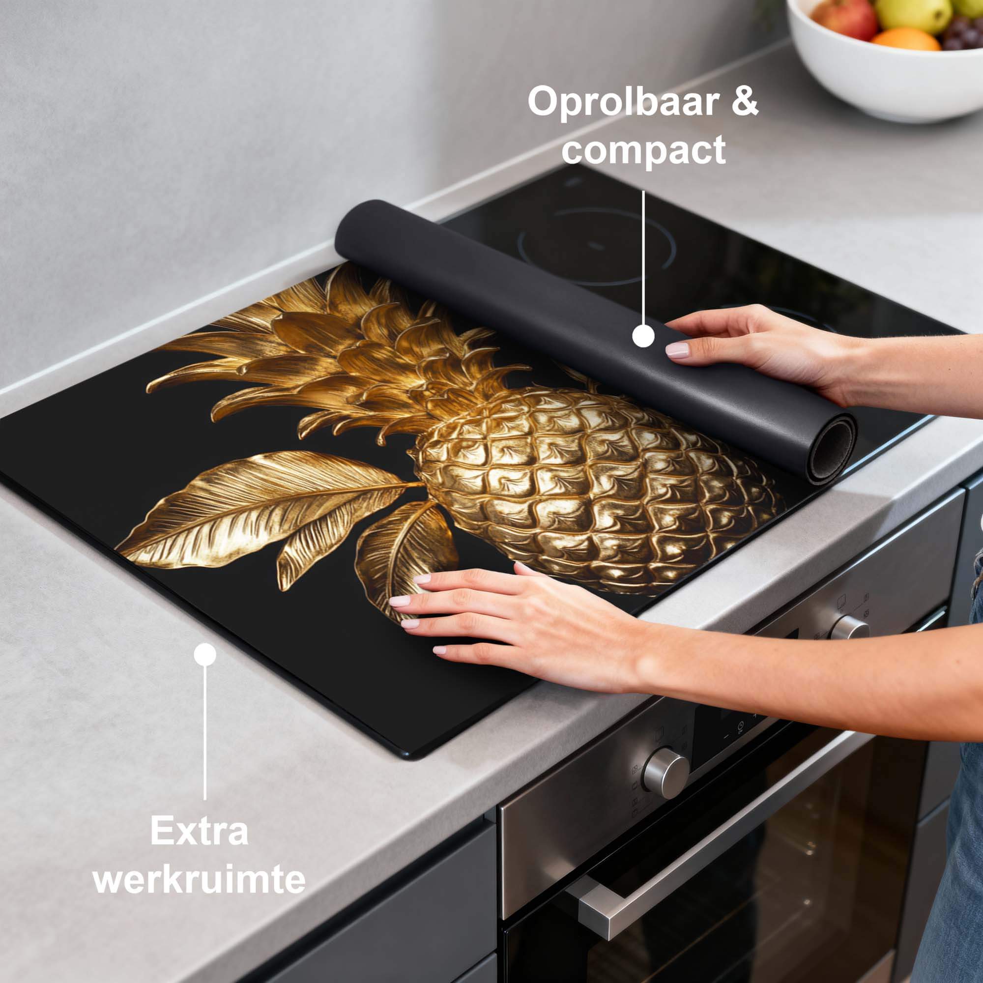 Pine Luxe - Herdabdeckplatte, stilvoll und funktionell für Induktionskochfelder, zusätzliche Arbeitsfläche, rollbar und kompakt.