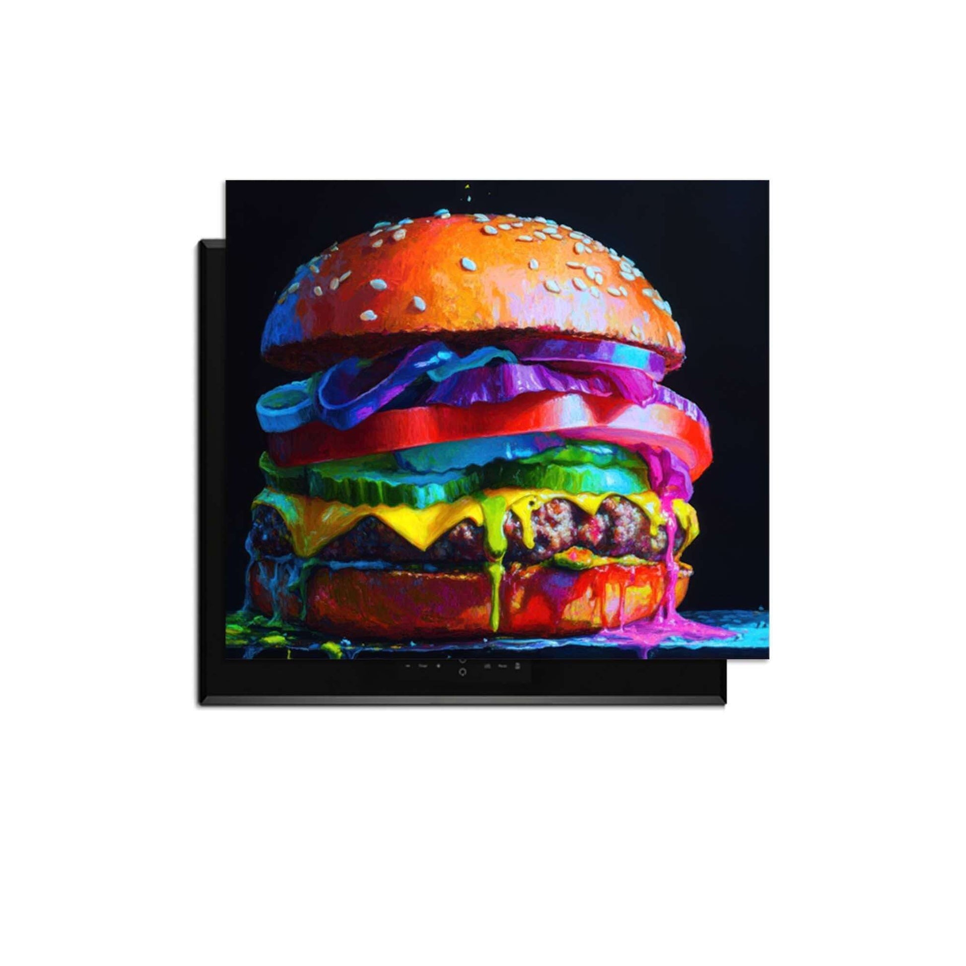 Pop Art Burger - Herdabdeckplatte: farbenfrohes Bild eines Hamburgers auf einer Induktionsplatte