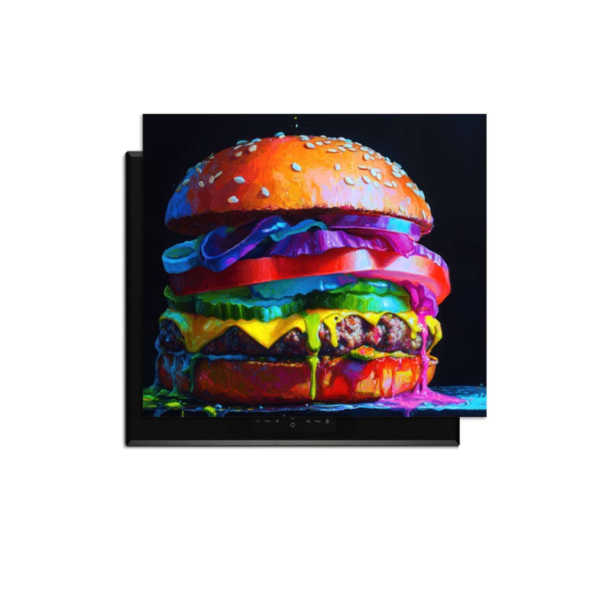 Pop Art Burger - Herdabdeckplatte: farbenfrohes Bild eines Hamburgers auf einer Induktionsplatte