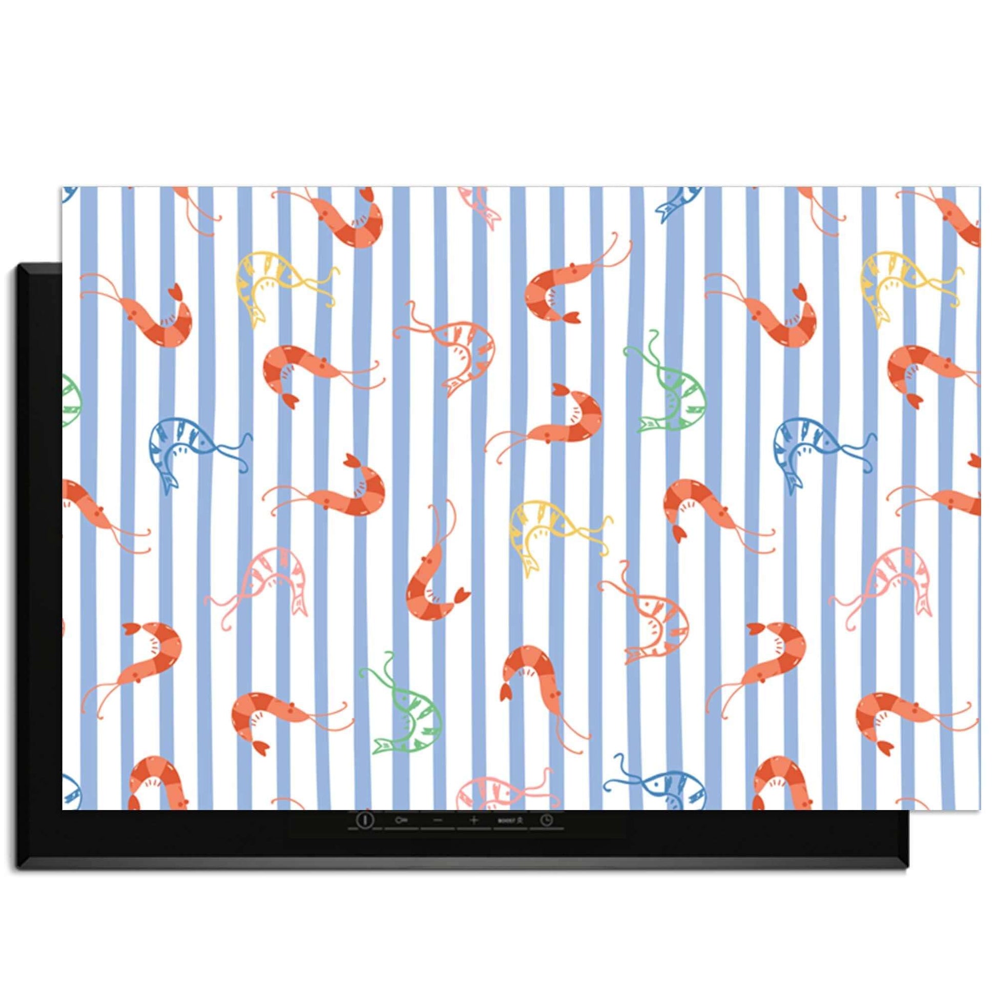 Prawn Stripes - Herdabdeckplatte mit Krabbenabbildungen und mediterranen Streifen für ein stilvolles italienisches Design auf Ihrem Induktionskochfeld.