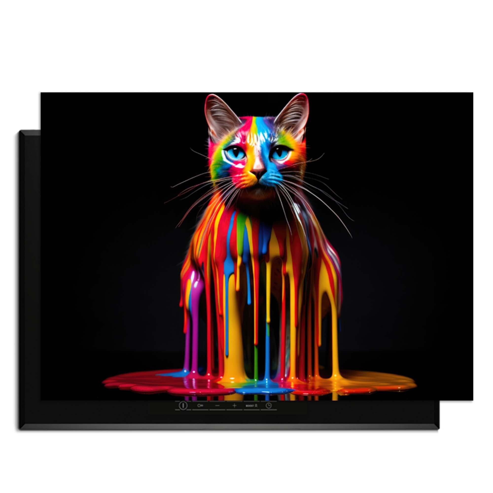Rainbow Cat - Herdabdeckplatte mit bunter Farbe im künstlerischen Stil