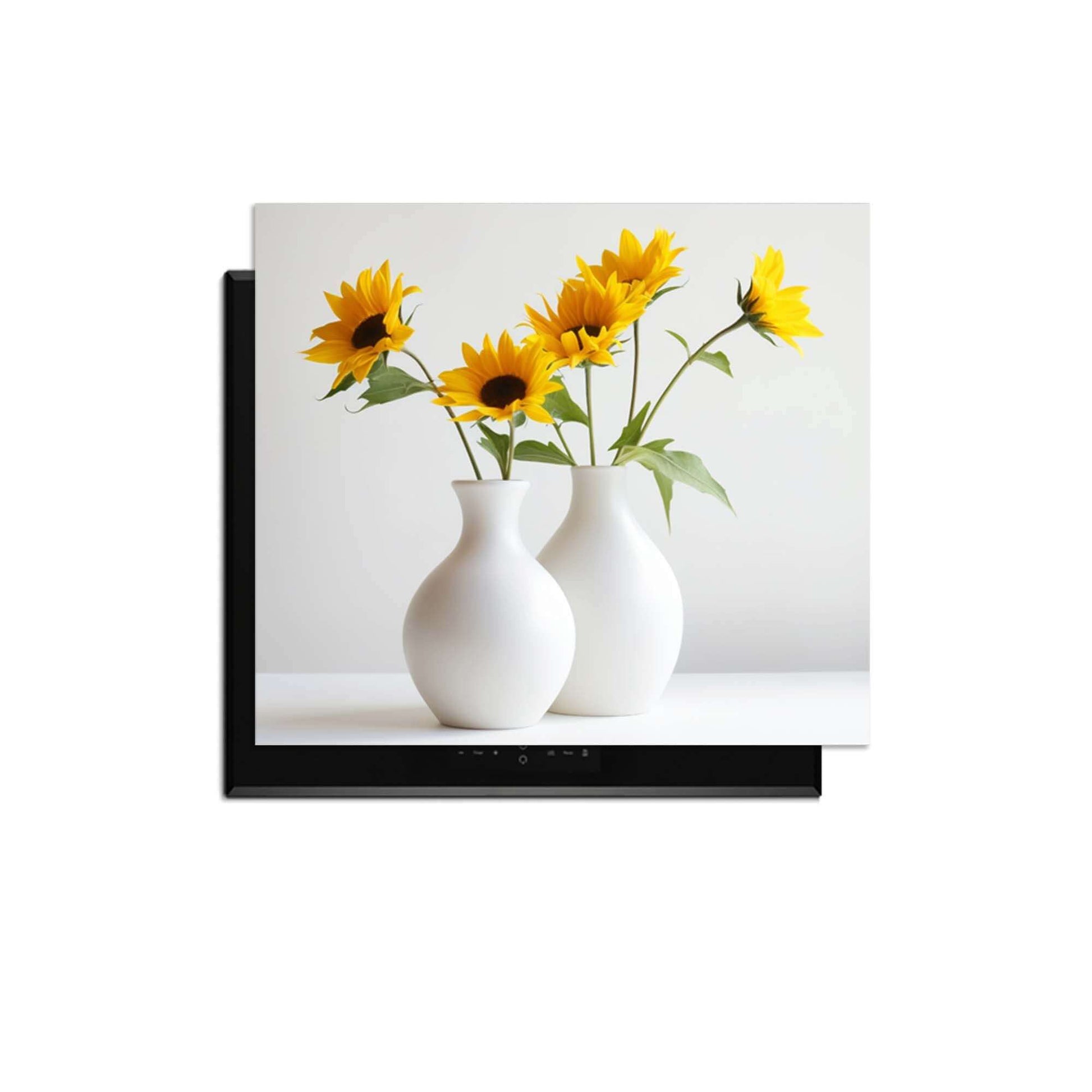 Serene Sunflowers - Herdabdeckplatte mit schönen Sonnenblumen in weißen Vasen.