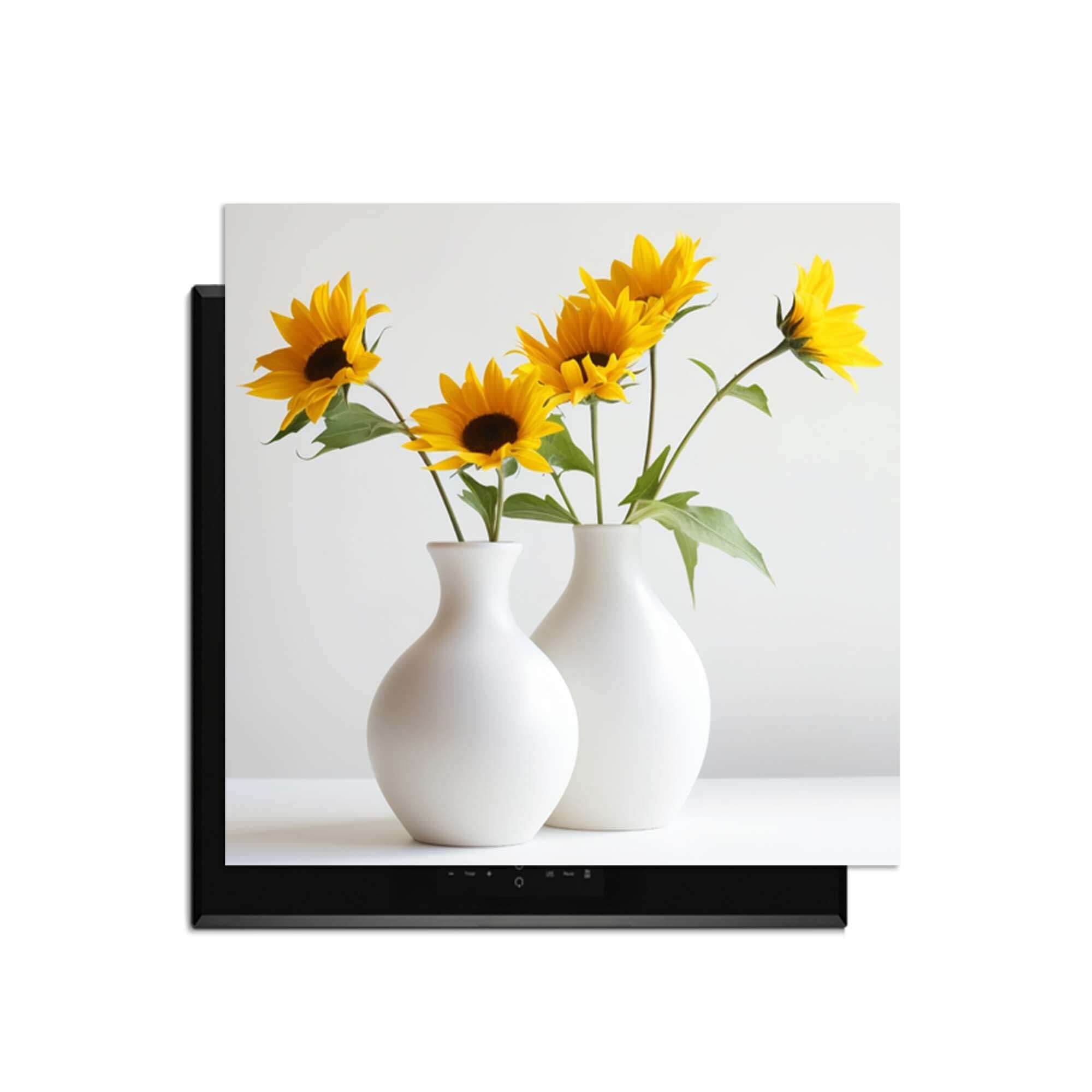 Serene Sunflowers - Herdabdeckplatte mit einem eleganten Design und Sonnenblumen in Vasen.