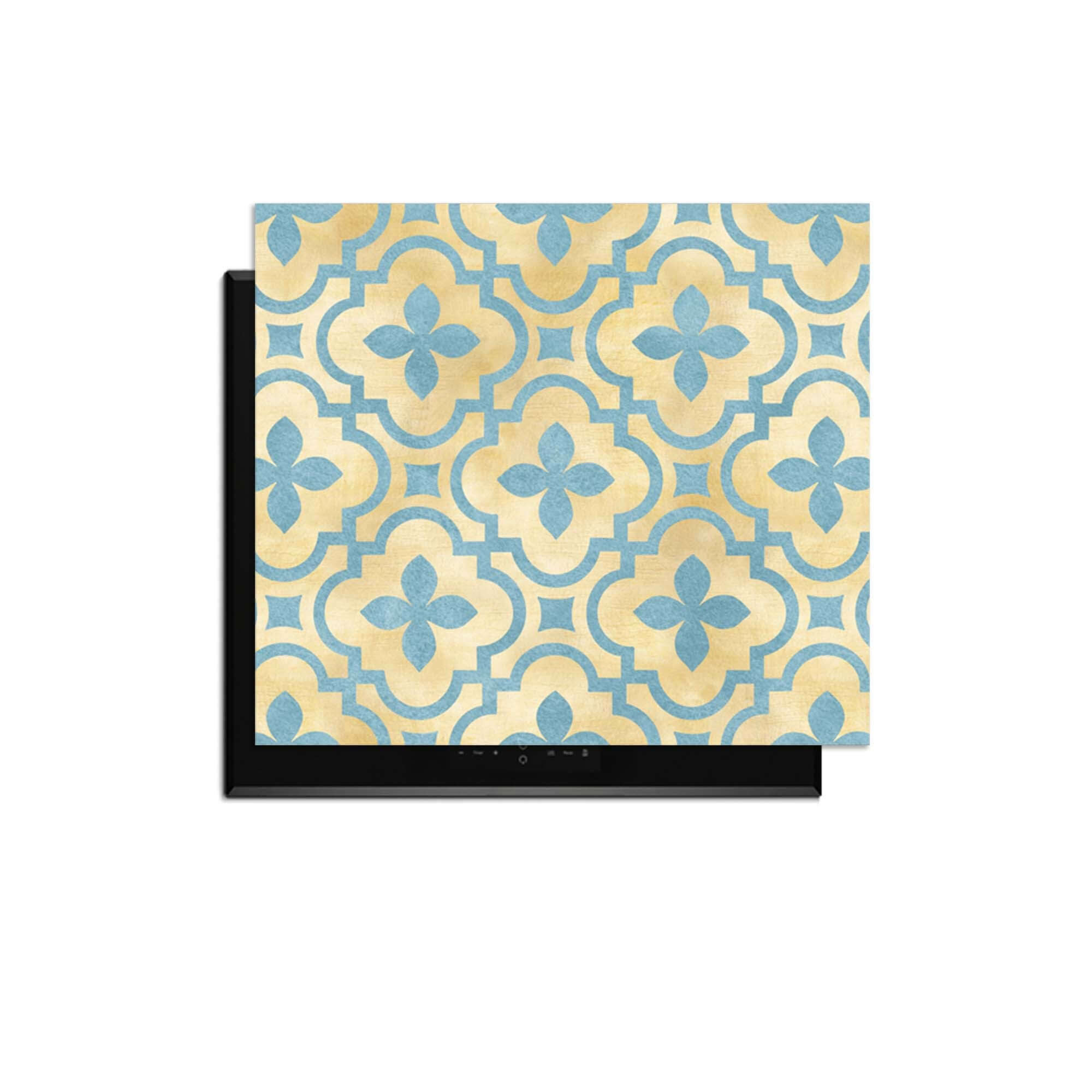 Soft Azure Blossom - Herdabdeckplatte mit azurblauem und goldenem Kachelmotiv, stilvoller Schutz für Induktionskochfelder