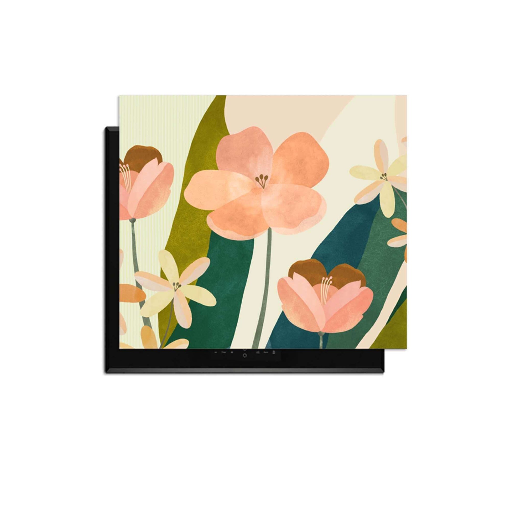 Soft Petals - Herdabdeckplatte mit Pfirsich- und Korallenblüten, elegantes botanisches Design zum Schutz von Induktionskochfeldern.