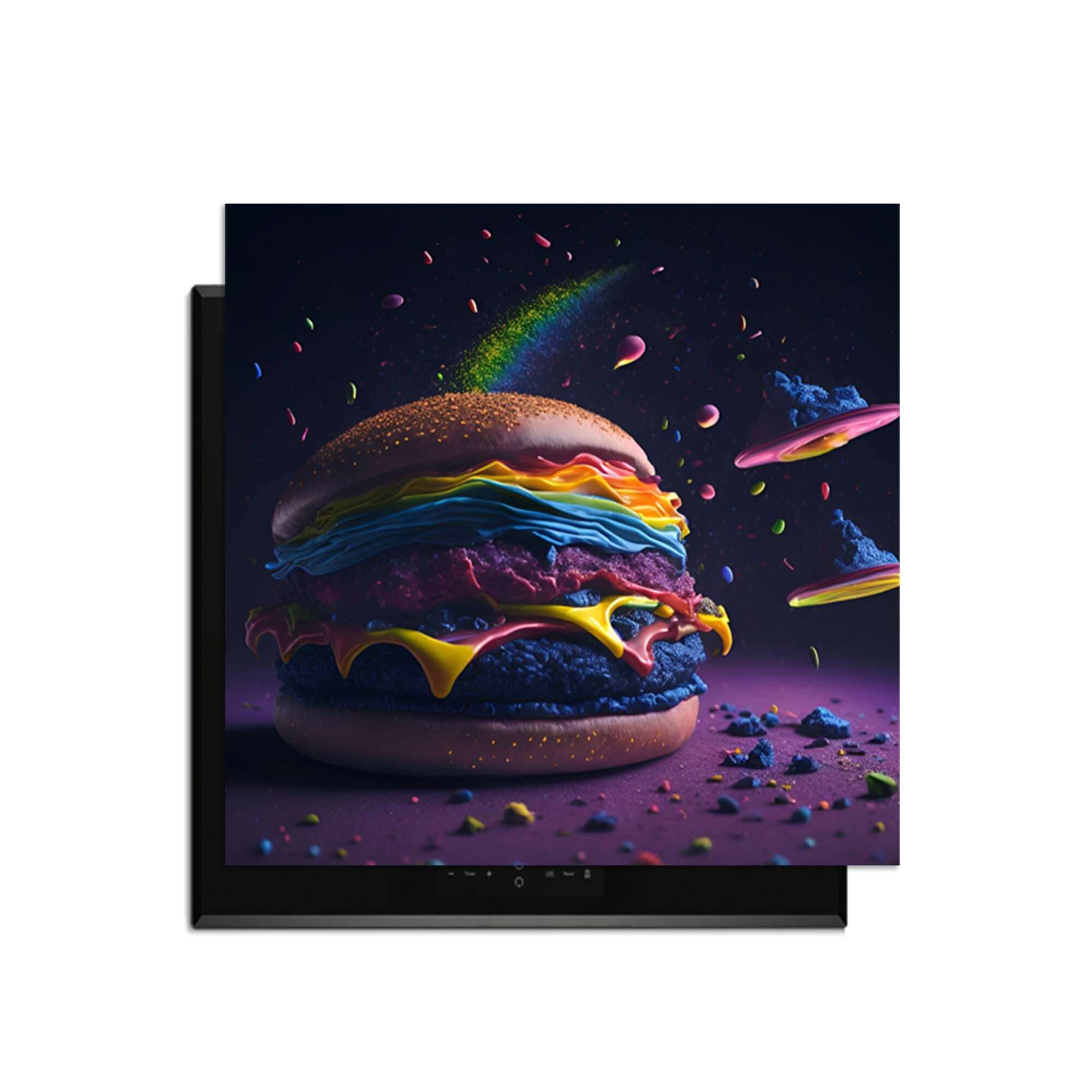 Space Burger - Herdabdeckplatte mit leuchtenden Farben und Raumeffekten, ideal für Ihre Küche.