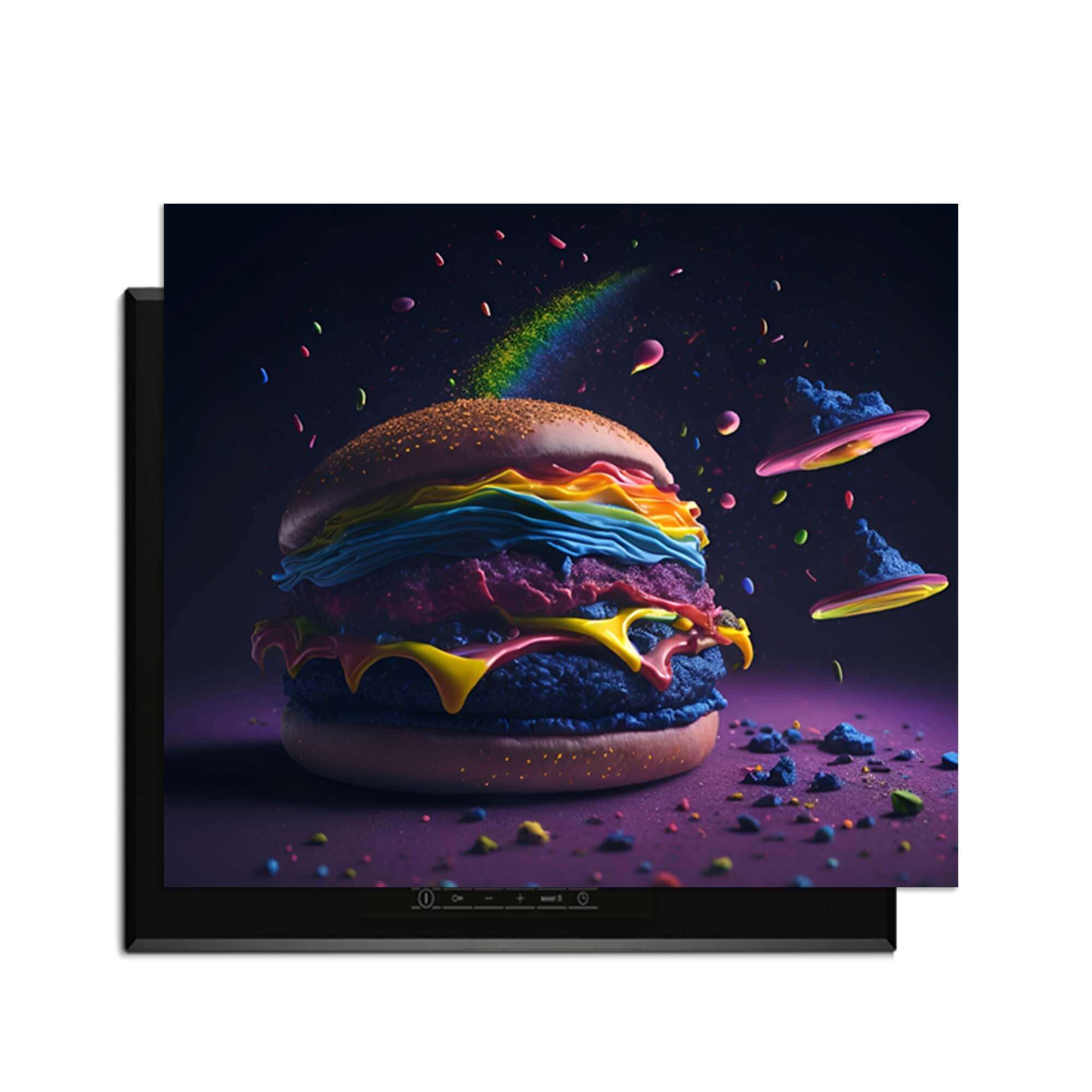 Space Burger - Herdabdeckplatte, bunter Burger mit stilvollen Details, Schutz für Induktionskochfelder.