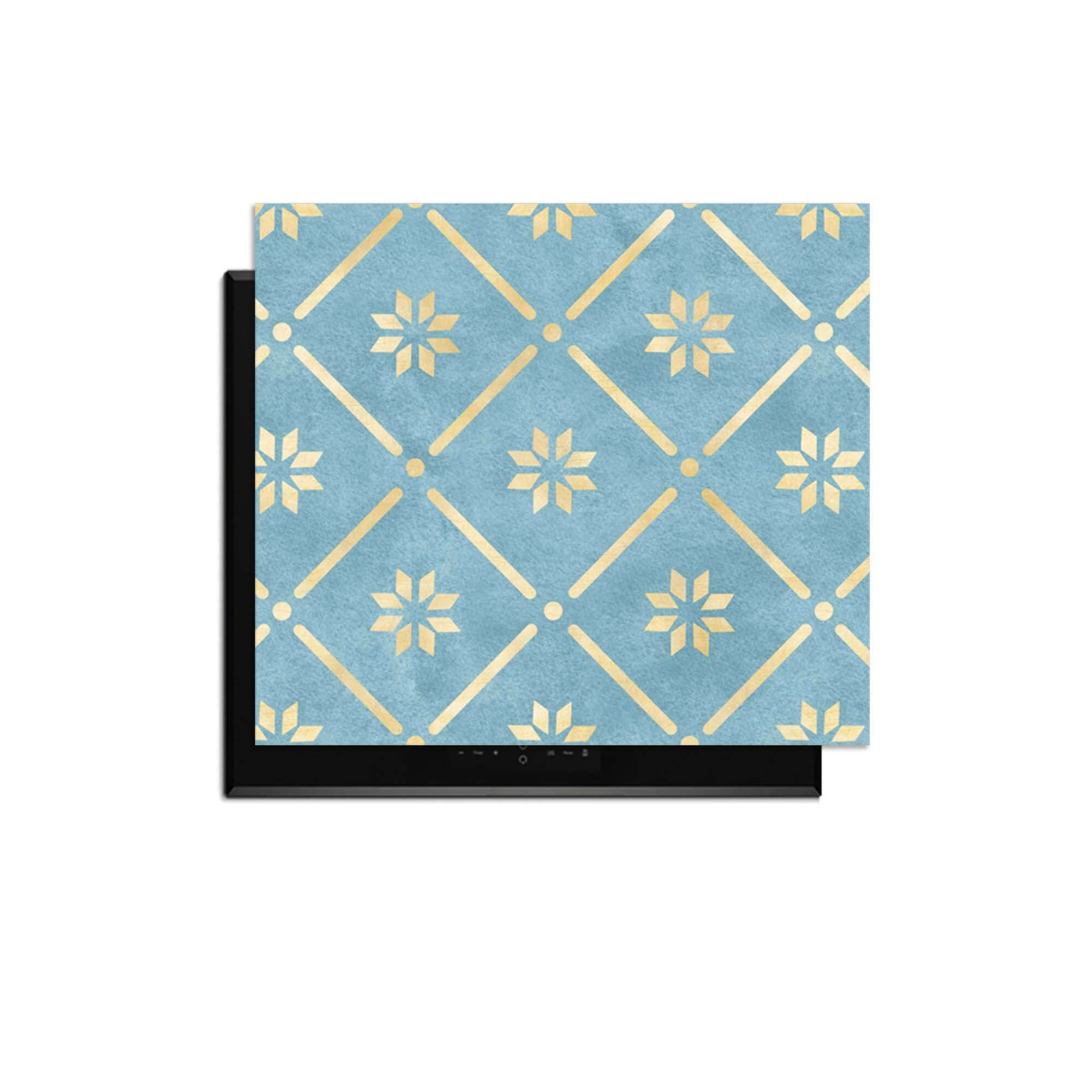 Starline Blue Tile - Herdabdeckplatte mit goldenem Sternenmuster auf azurblau, Herdabdeckplatte für moderne Küchen.