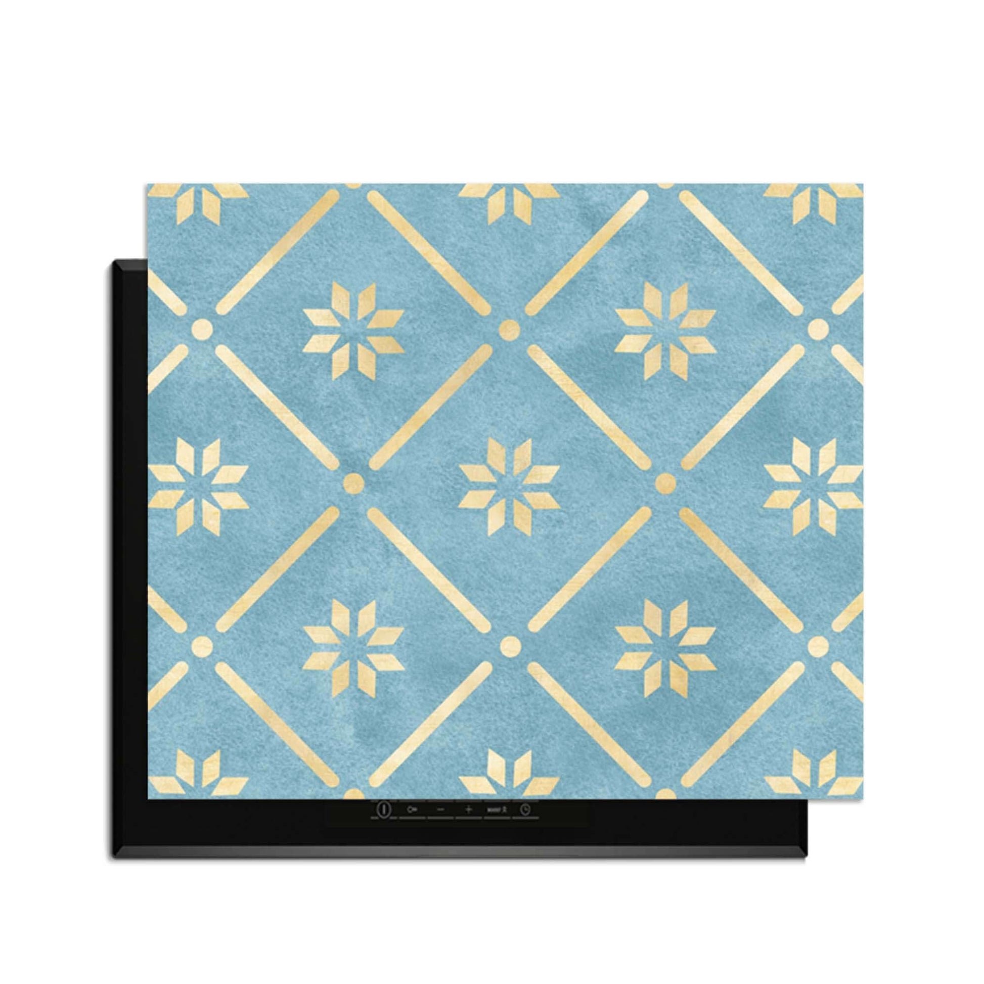 Starline Blue Tile - Herdabdeckplatte mit geometrischem Muster in Gold auf azurblauem Hintergrund für Herdabdeckplatte
