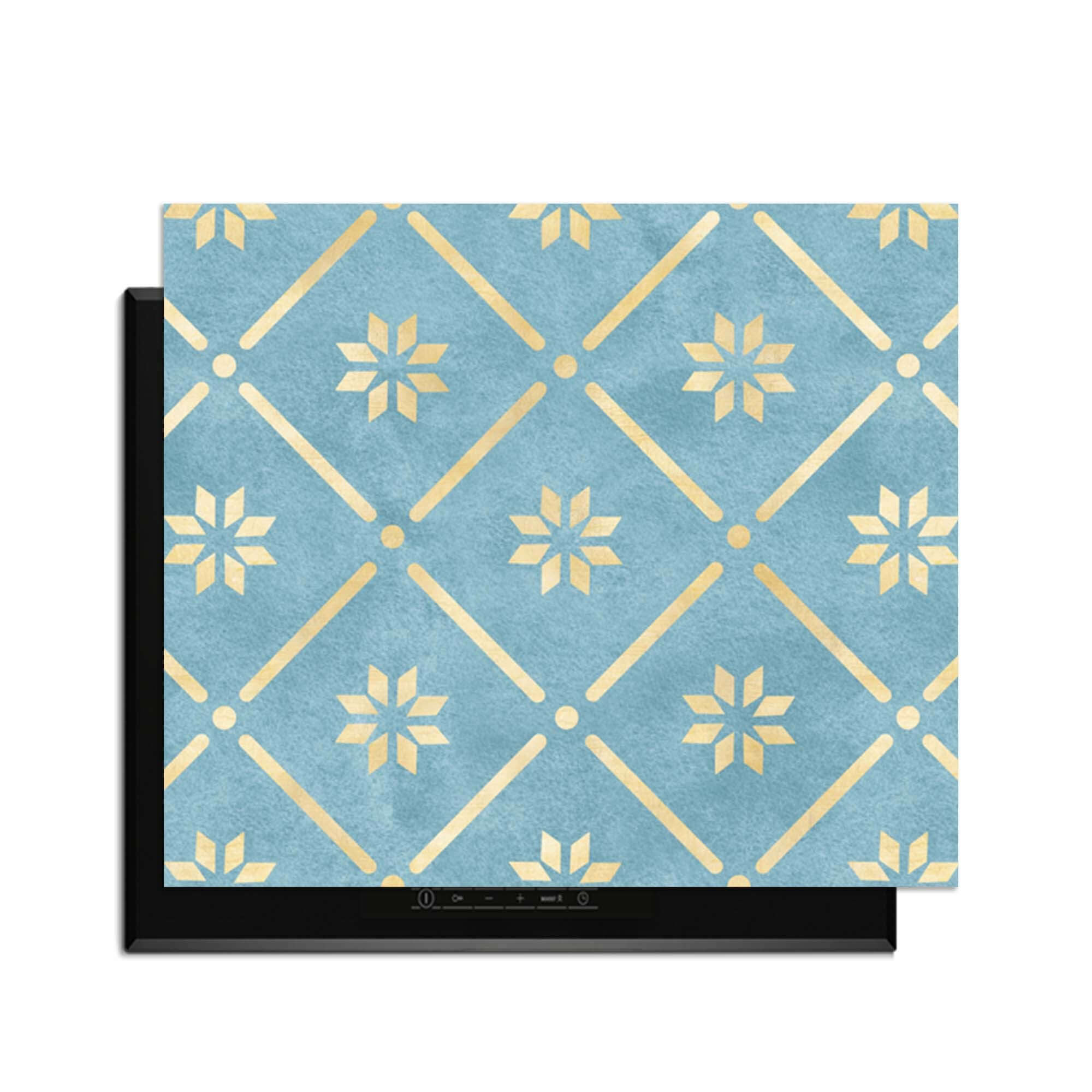Starline Blue Tile - Herdabdeckplatte mit geometrischem Muster in Gold auf azurblauem Hintergrund für Herdabdeckplatte
