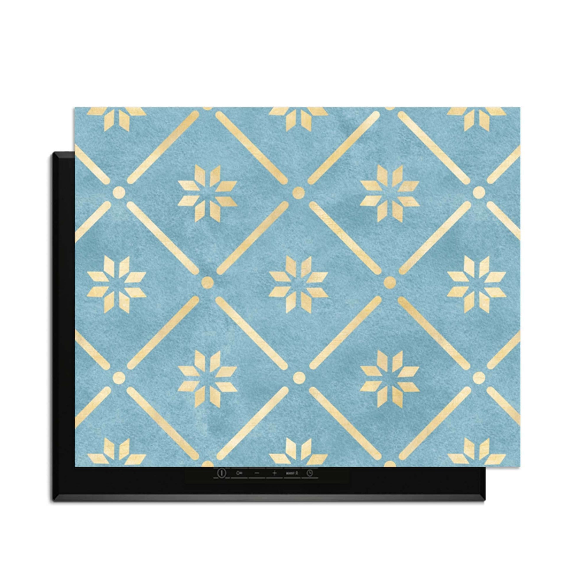 Starline Blue Tile - Herdabdeckplatte, mit goldenem Sternenmuster auf azurblauem, stilvollem Induktionskochfeld-Schutz.