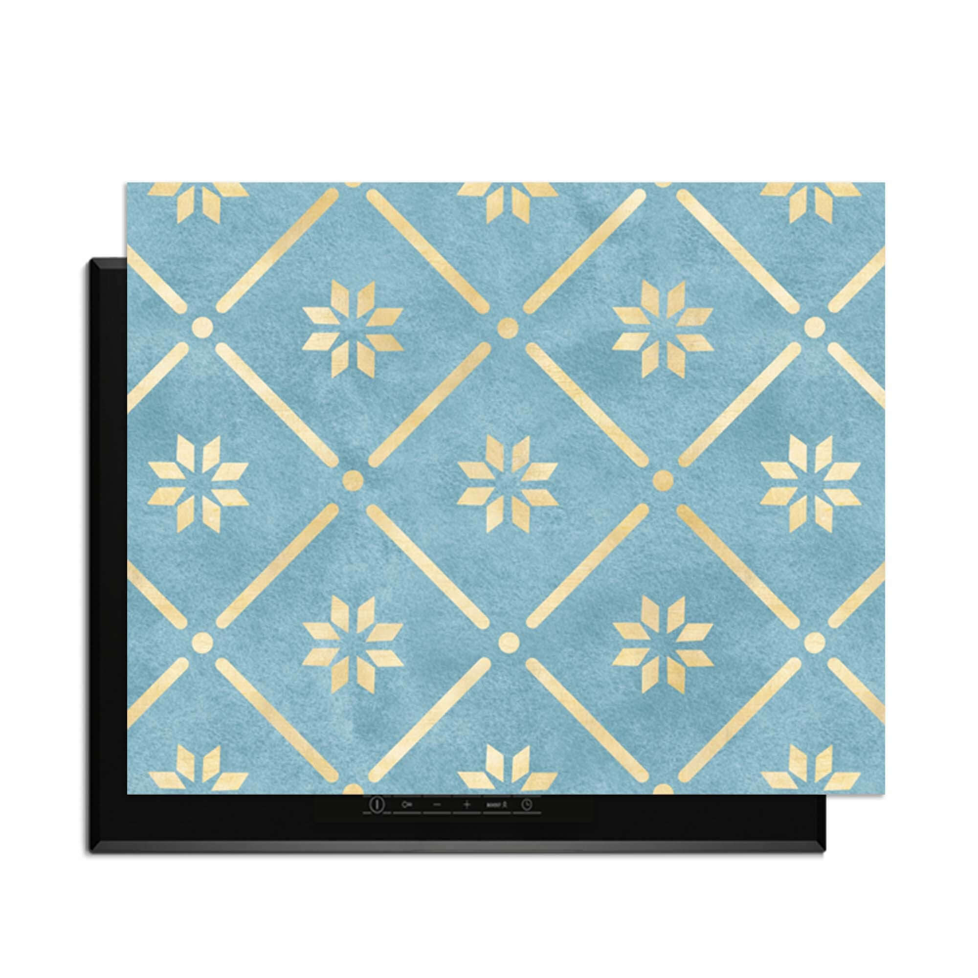 Starline Blue Tile - Herdabdeckplatte, mit goldenem Sternenmuster auf azurblauem, stilvollem Induktionskochfeld-Schutz.
