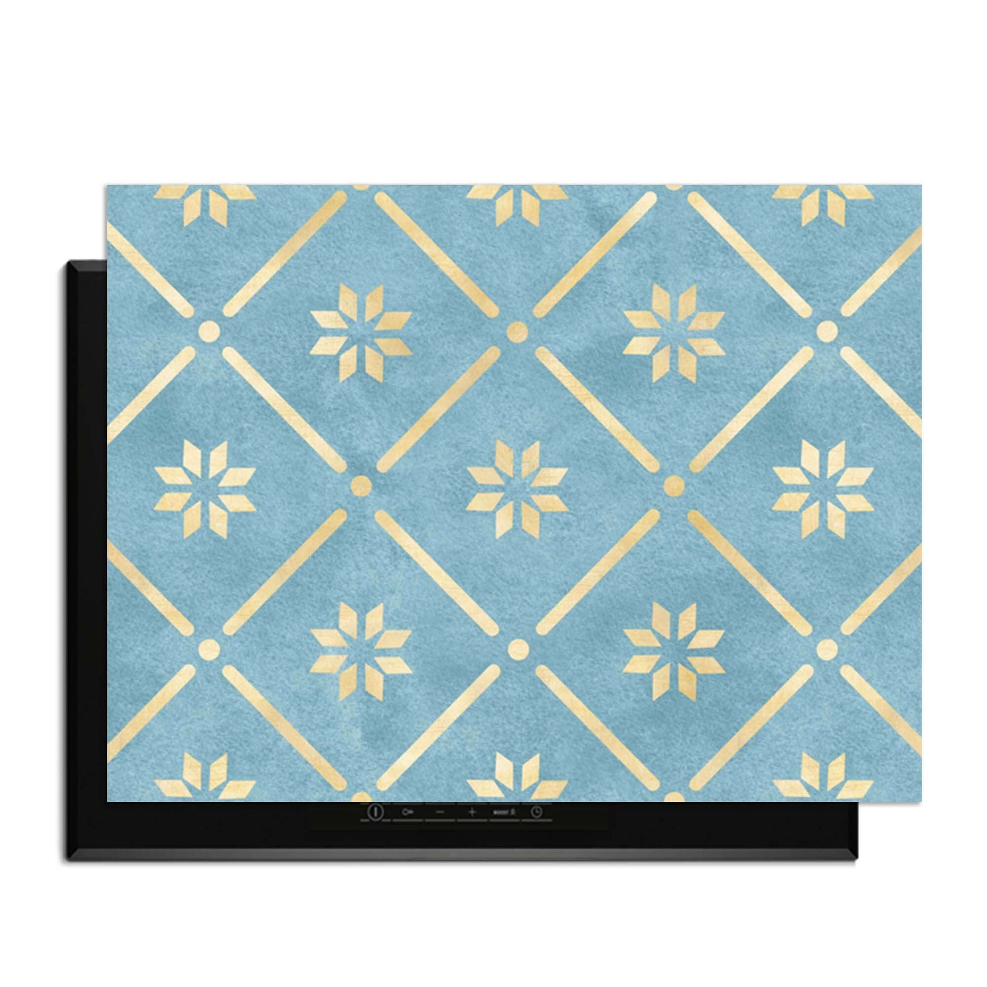 Starline Blue Tile - Herdabdeckplatte mit geometrischem Muster und Gold auf Azurblau, Schutz für Induktionskochfelder.
