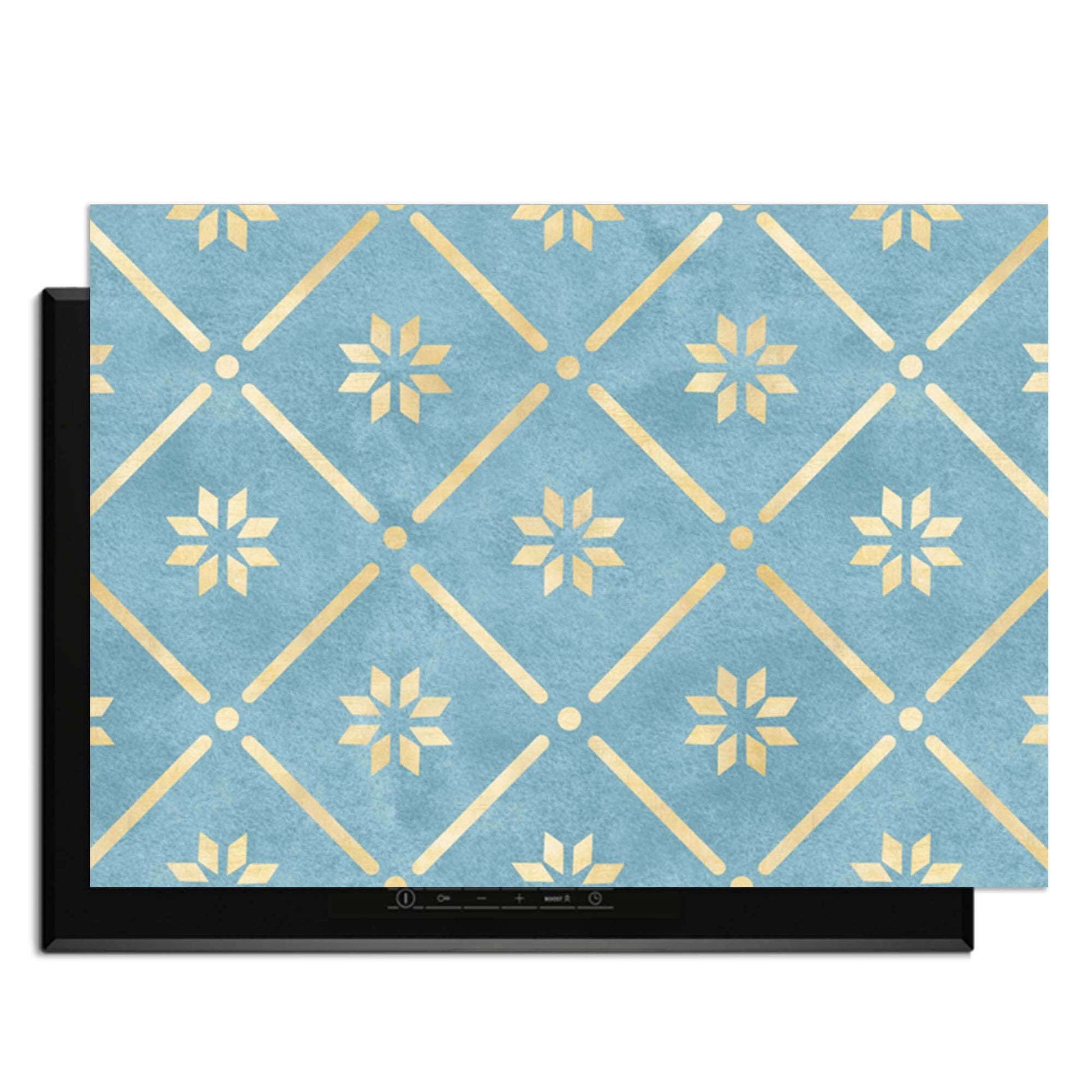 Starline Blue Tile - Herdabdeckplatte mit geometrischem Goldmuster, perfekter Schutz für Induktionskochfelder, stilvolles Küchenzubehör.