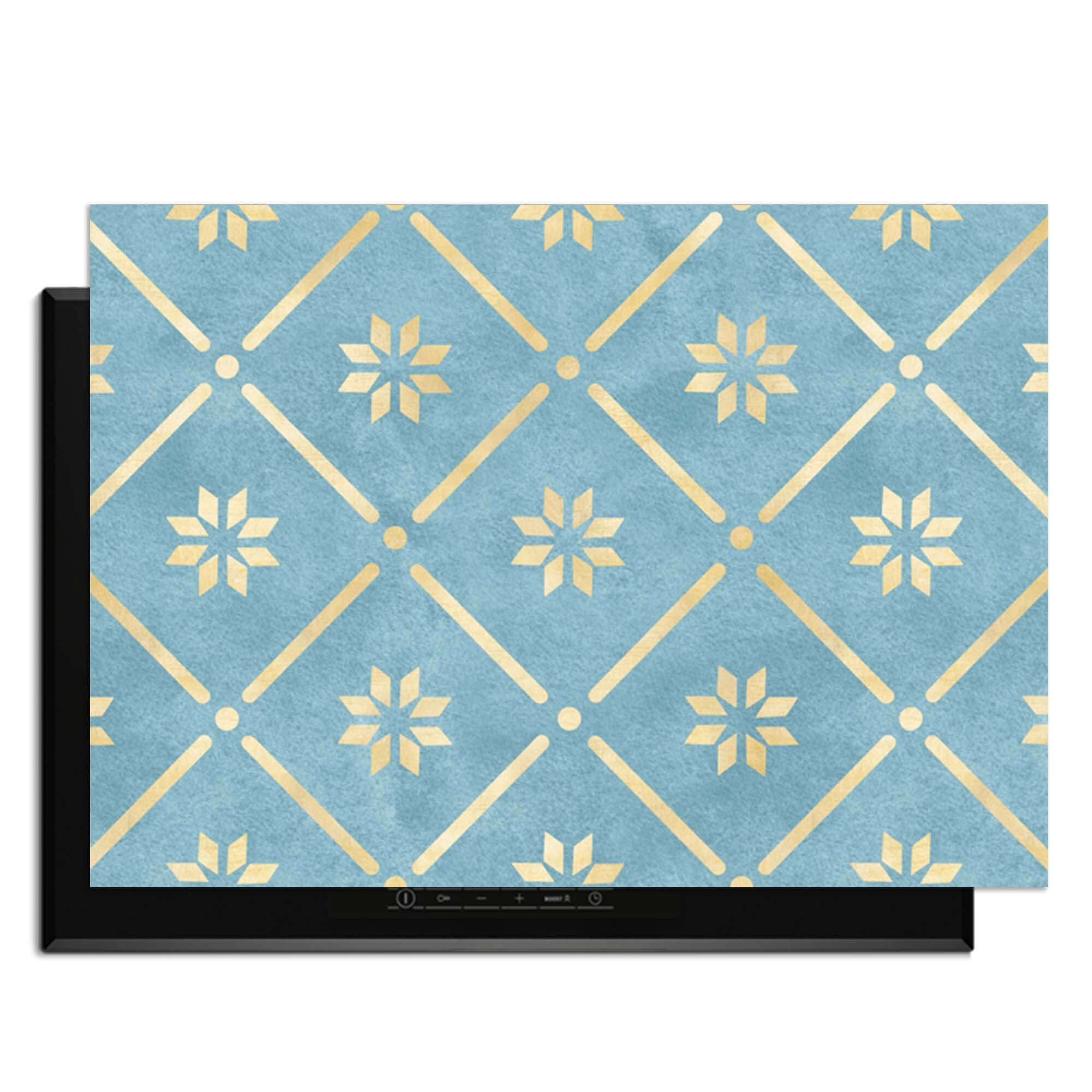 Starline Blue Tile - Herdabdeckplatte mit geometrischem Goldmuster, perfekter Schutz für Induktionskochfelder, stilvolles Küchenzubehör.