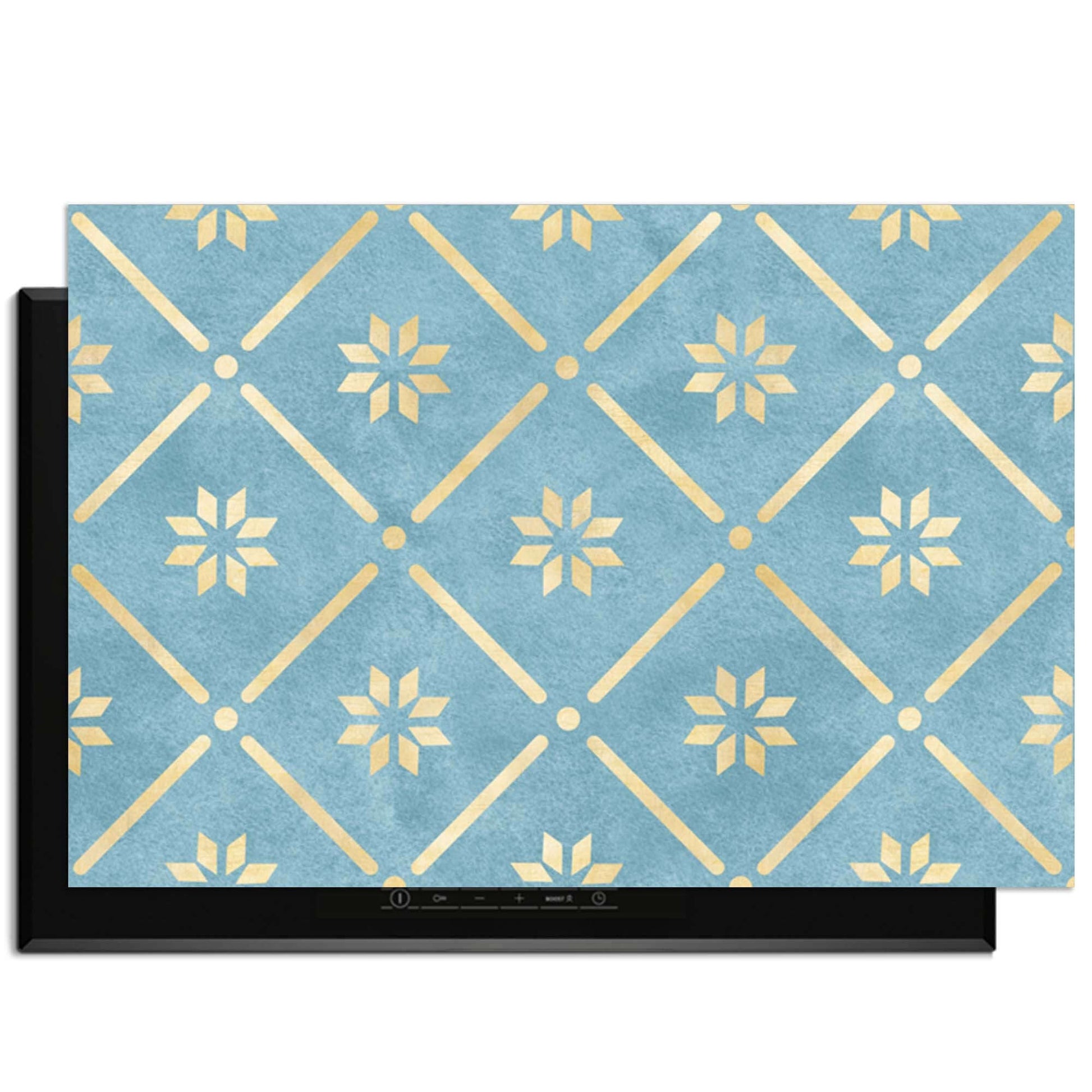 Starline Blue Tile - Herdabdeckplatte mit geometrischem Muster und goldenen Sternendetails für den Schutz von Induktionskochfeldern.