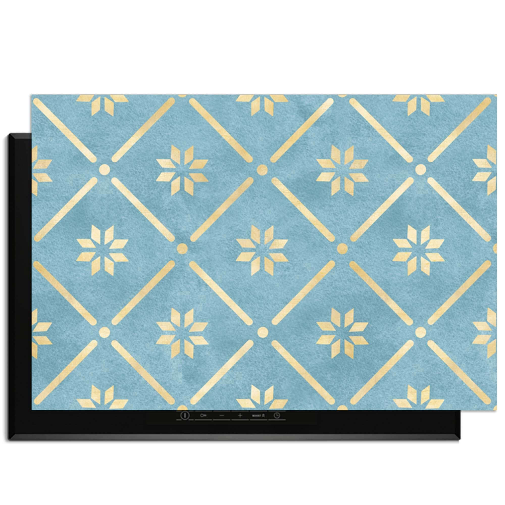 Starline Blue Tile - Herdabdeckplatte mit geometrischem Muster und goldenen Sternendetails für den Schutz von Induktionskochfeldern.