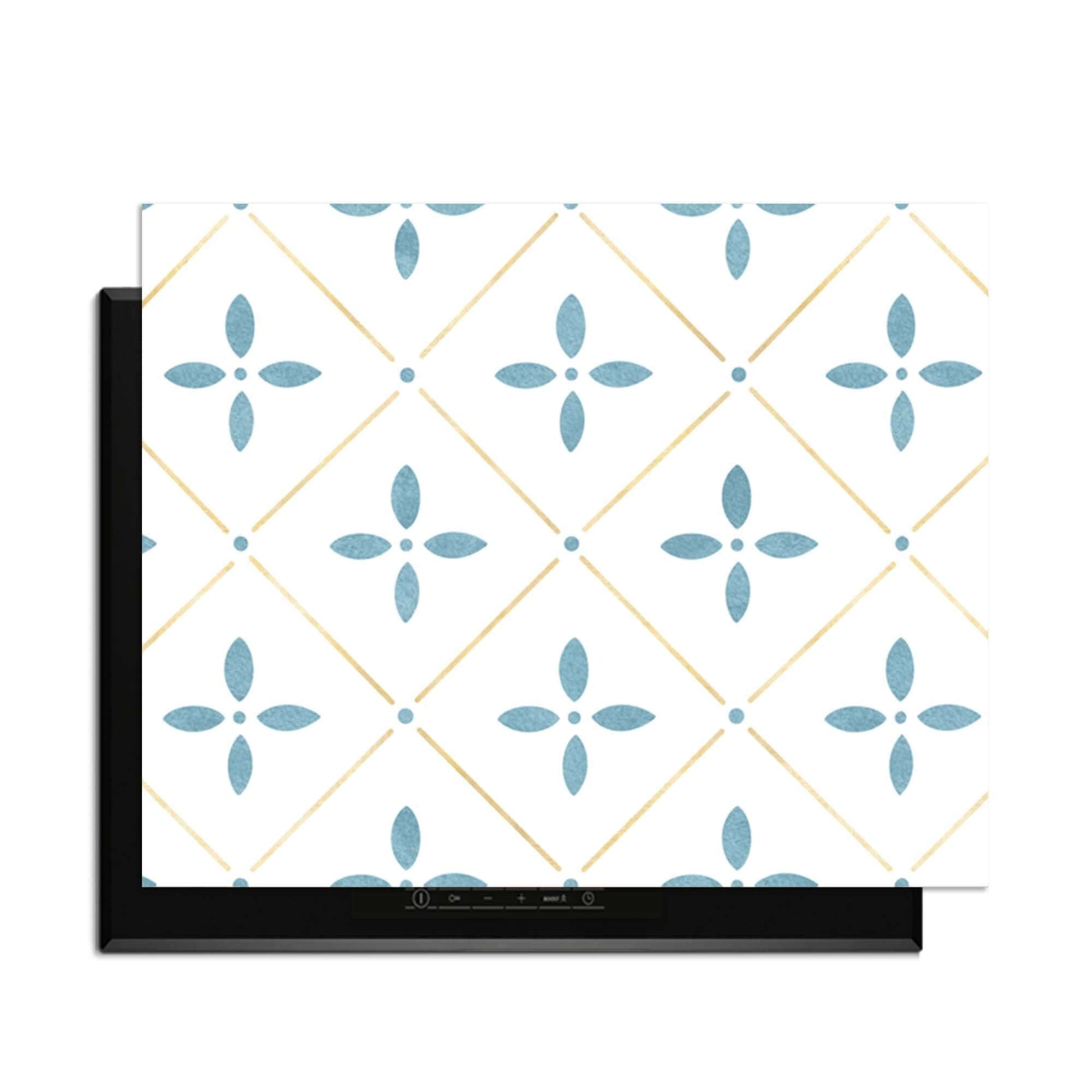Starline White Tile - Herdabdeckplatte mit blauem Blumenmuster, idealer Herdabdeckplatte für eine elegante Küche