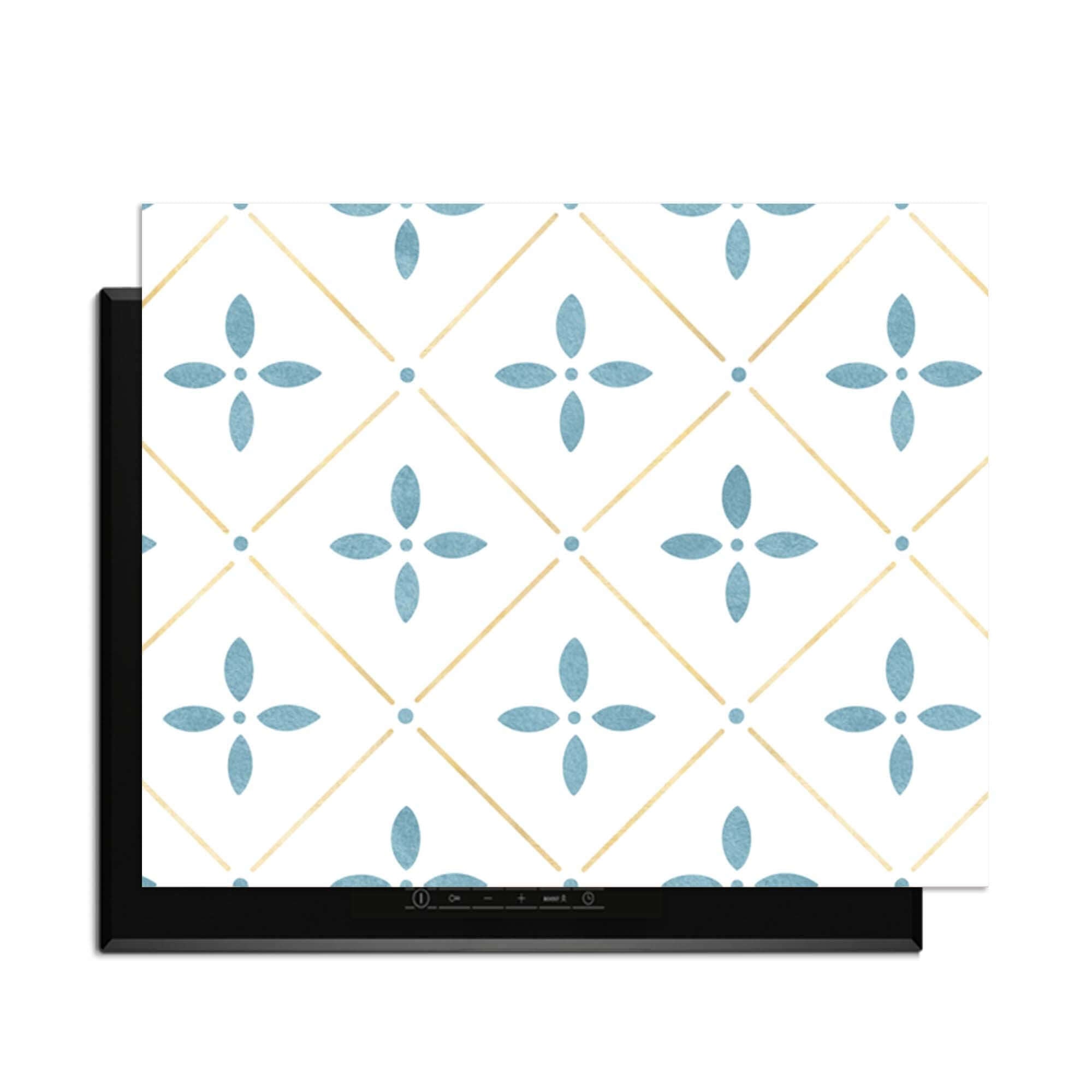 Starline White Tile - Herdabdeckplatte mit blauem Blumenmuster, idealer Herdabdeckplatte für eine elegante Küche