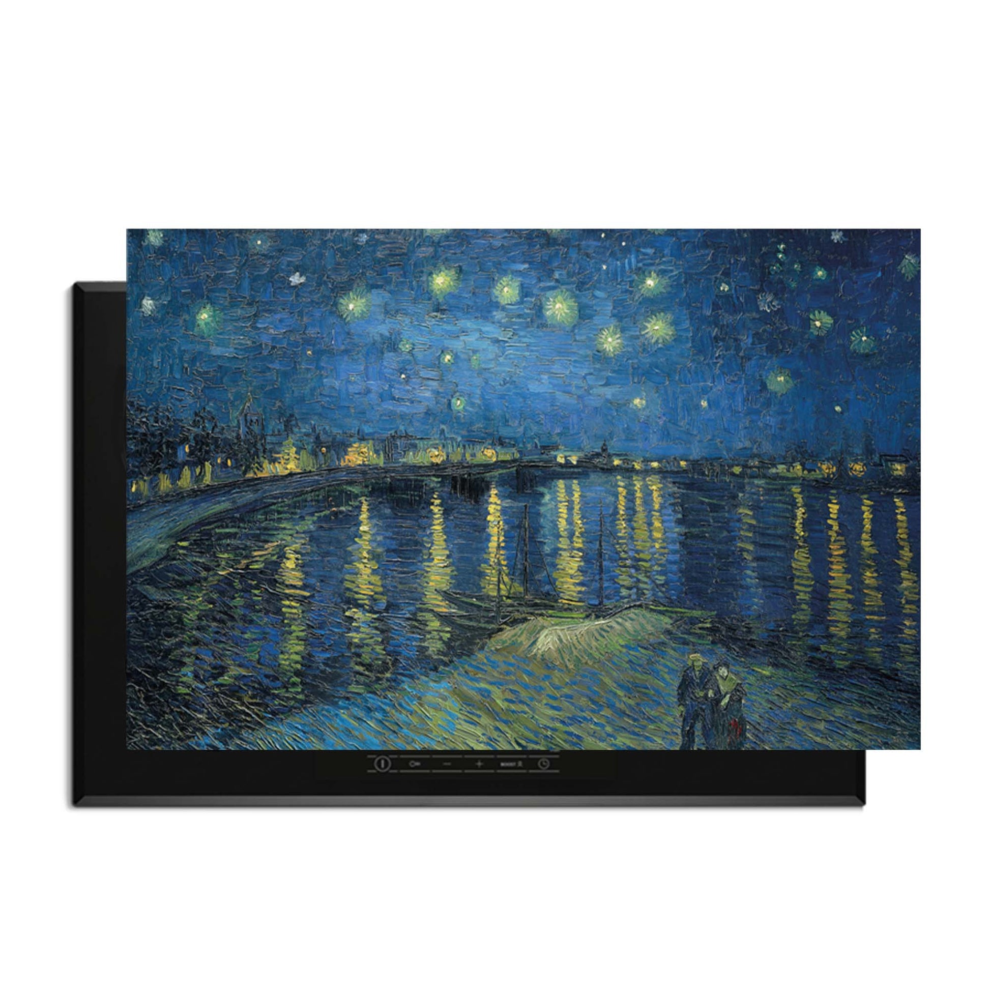 Sternennacht über der Rhone - Herdabdeckplatte mit romantischem Sternenhimmel und Wasserspiegelungen, Ambiente für die Küche.