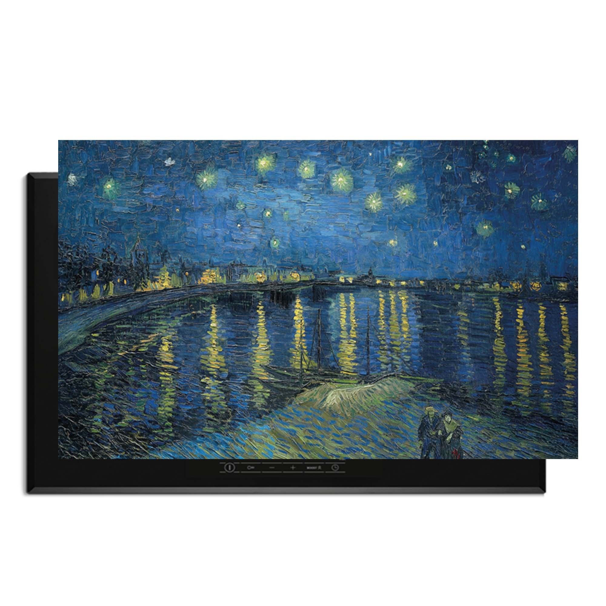 Sternennacht über der Rhone - Herdabdeckplatte mit Sternenhimmel und Spiegelungen im Wasser, stimmungsvolles Küchenaccessoire.