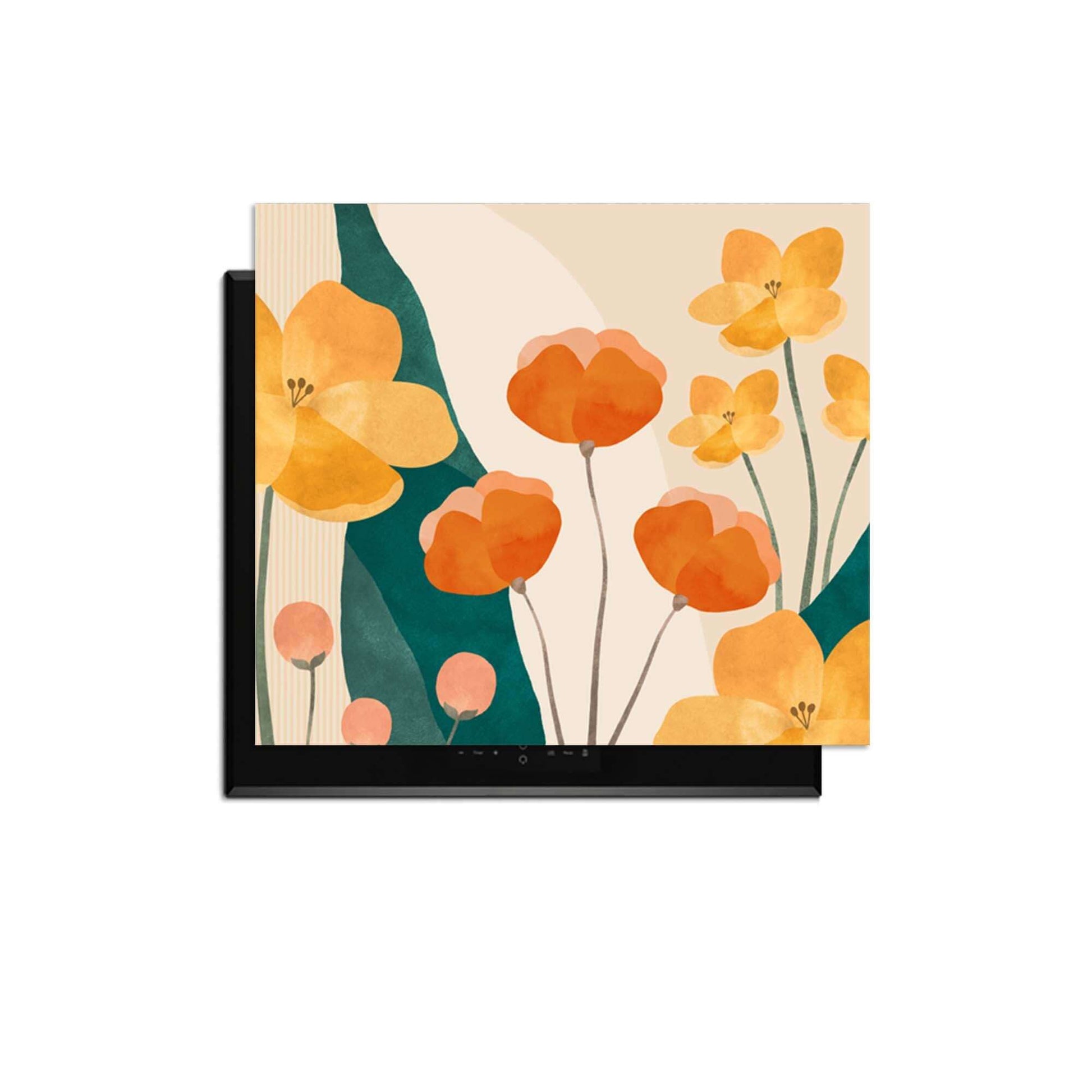 Sunny Field - Herdabdeckplatte mit gelben und orangefarbenen Blumen für einen stilvollen Schutz des Kochfeldes