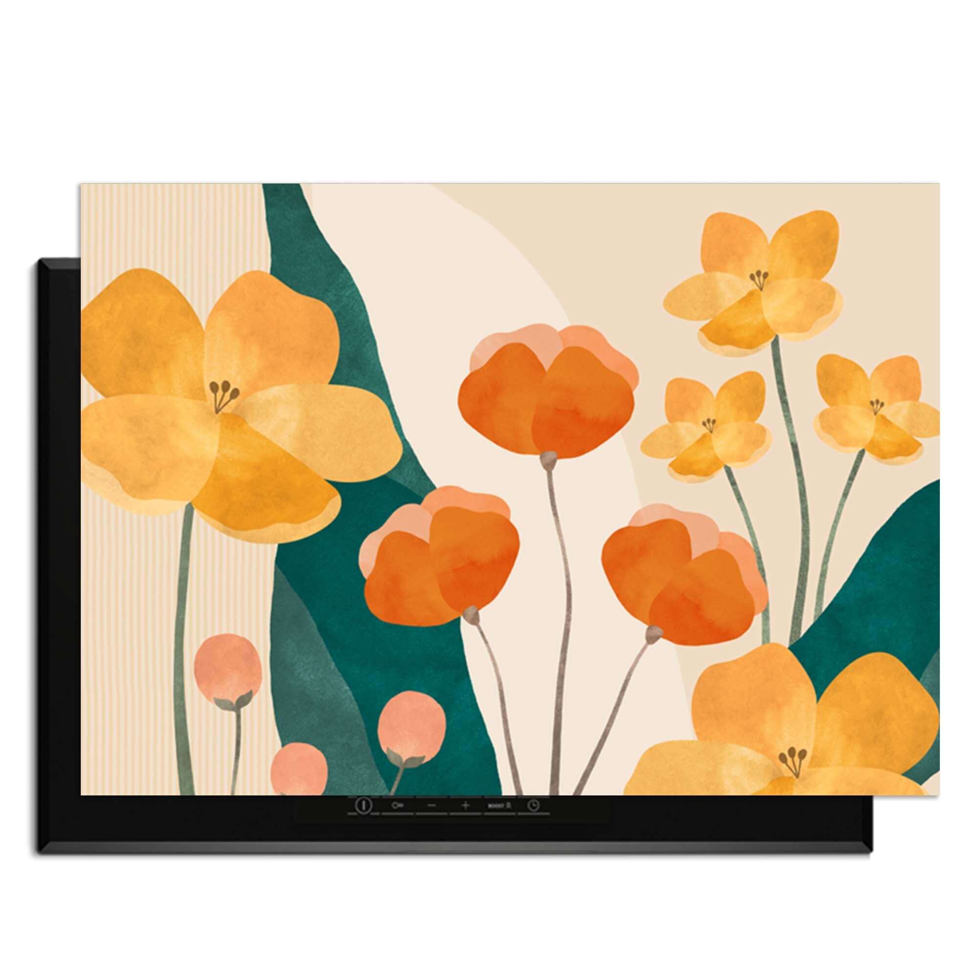 Sunny Field - Herdabdeckplatte mit gelben und orangefarbenen Blumen, stilvolles Küchenzubehör zum Schutz und zur Dekoration.