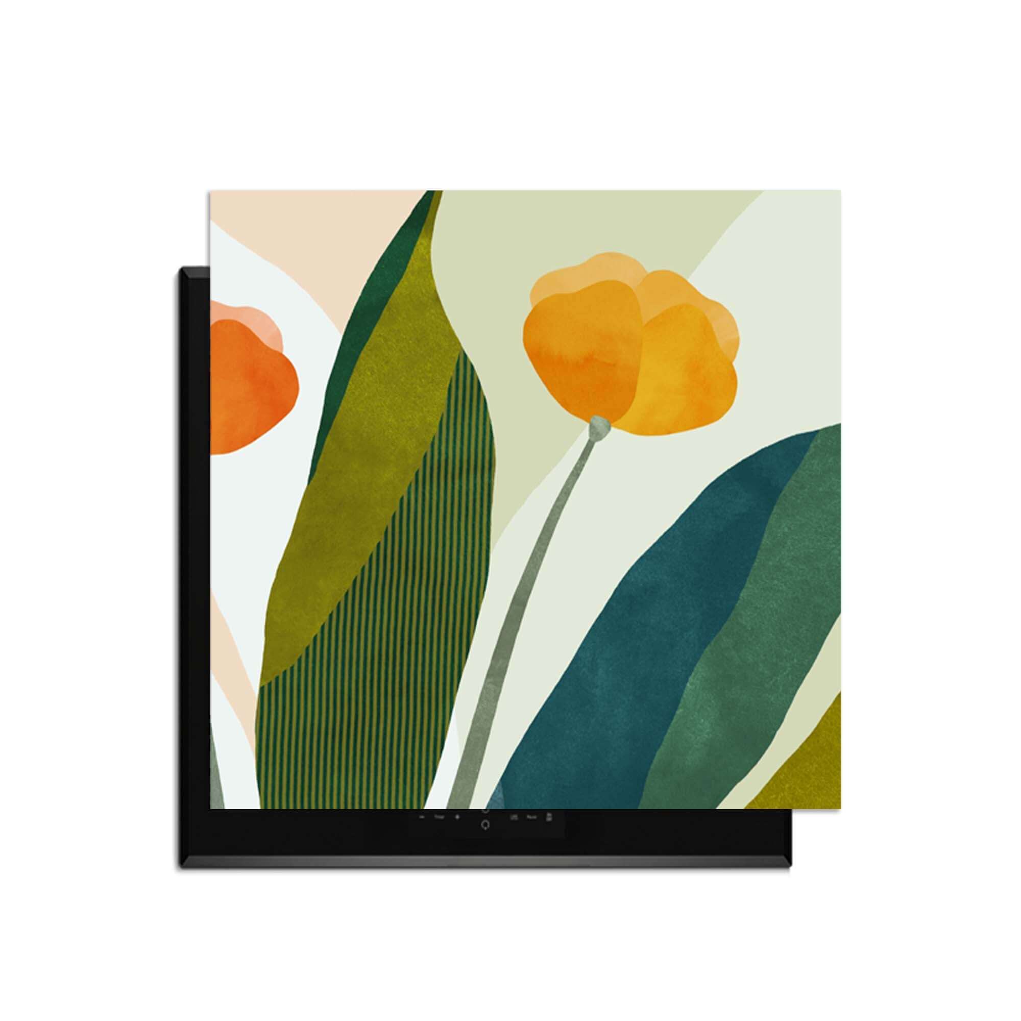 Sunset Blooms - Herdabdeckplatte mit orangefarbenem und grünem botanischem Design für die Küche