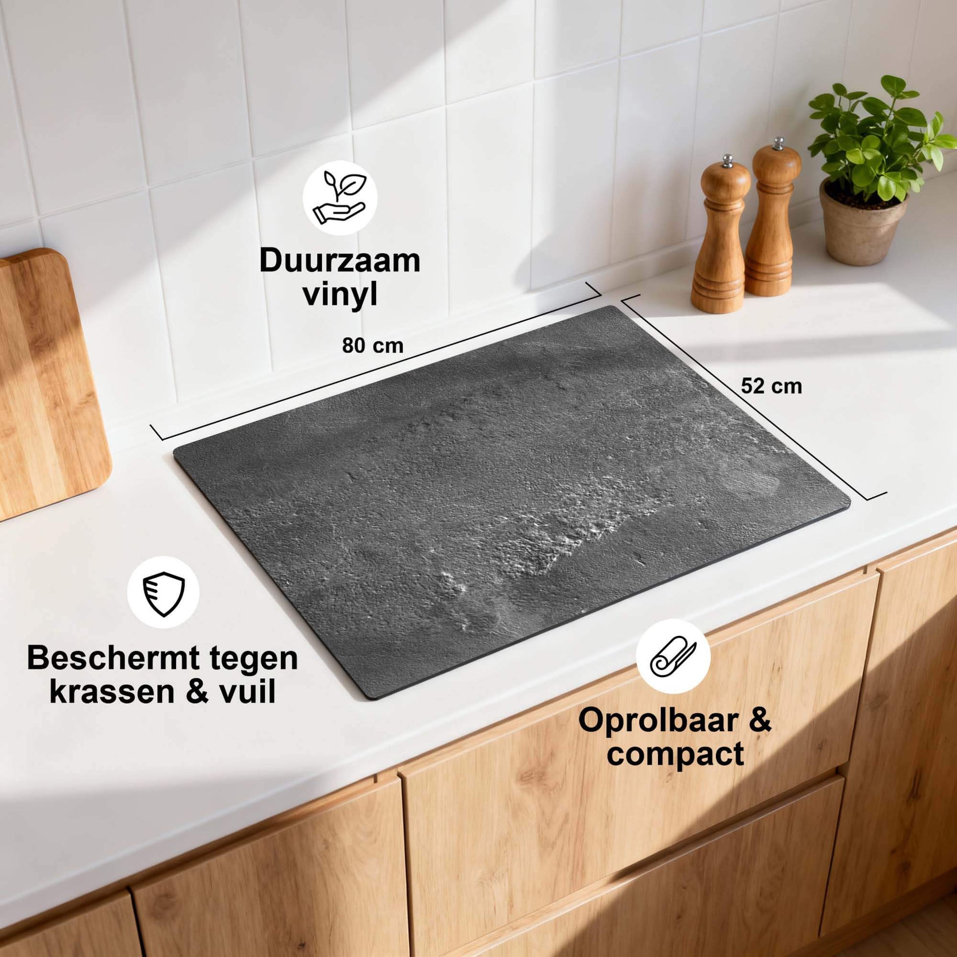 Urban Stone Elegance Herdabdeckplatte mit Abmessungen und Eigenschaften wie strapazierfähigem Vinyl und kompaktem Aufrolldesign