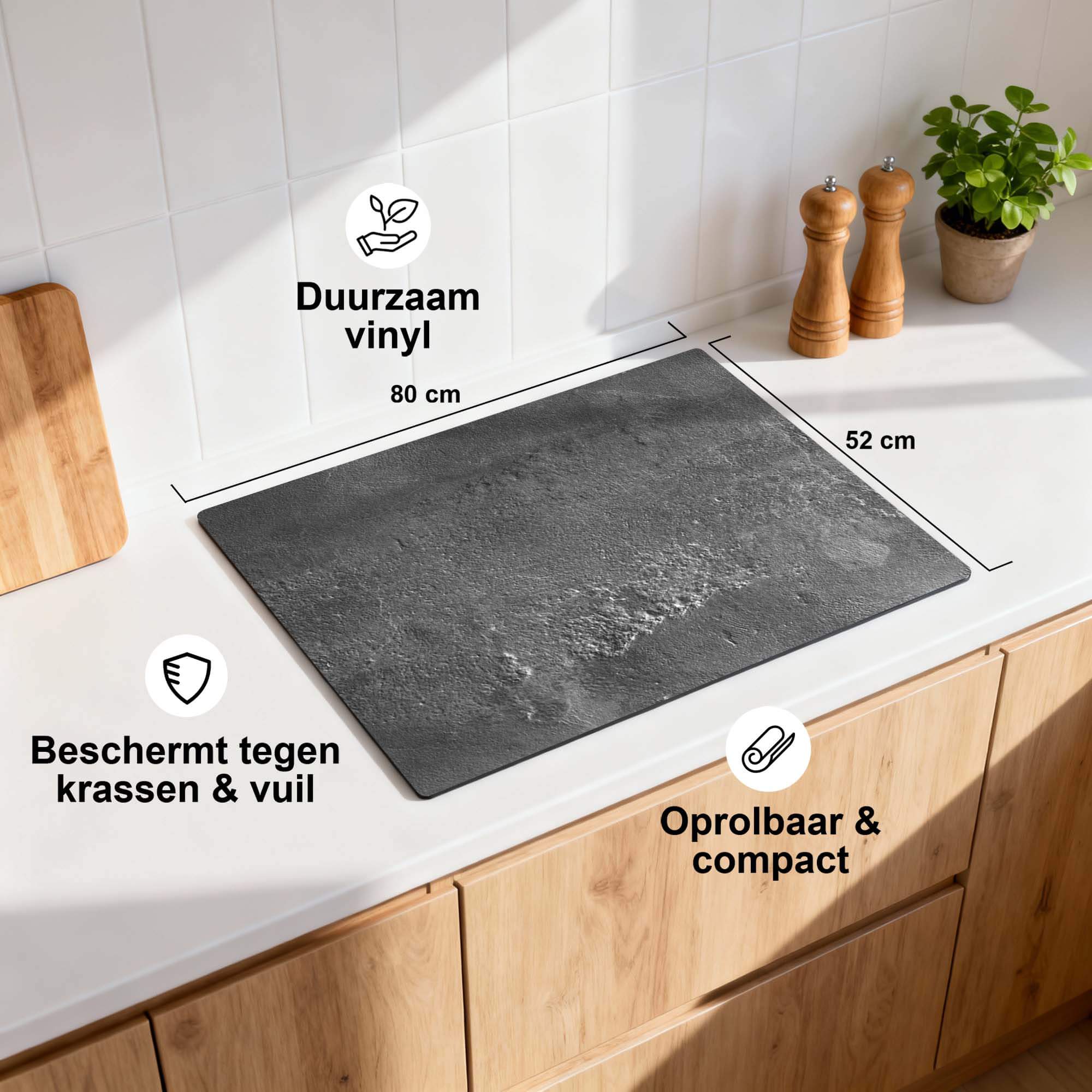 Urban Stone Elegance Herdabdeckplatte mit Abmessungen und Eigenschaften wie strapazierfähigem Vinyl und kompaktem Aufrolldesign