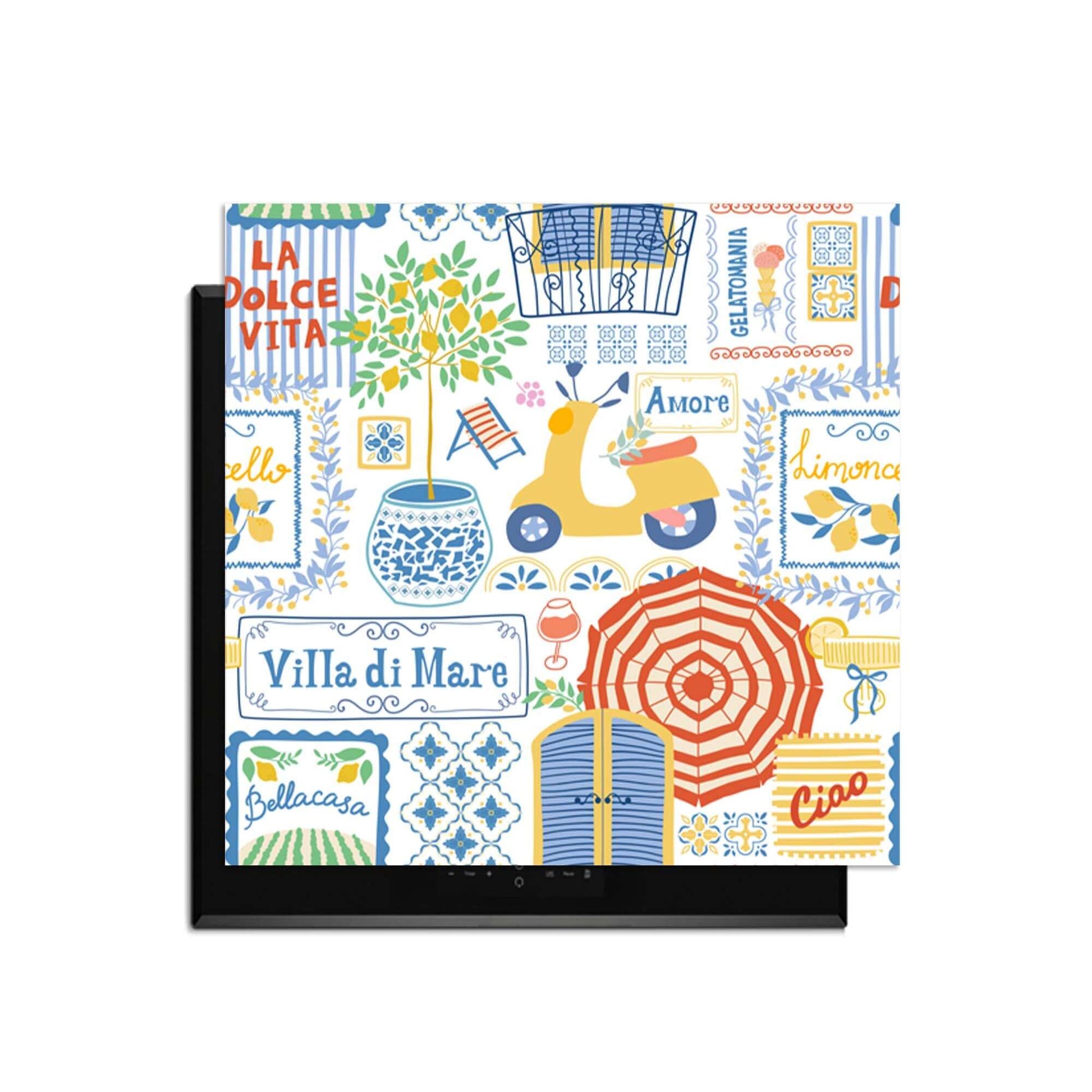 Villa Mare - Herdabdeckplatte mit mediterranen Symbolen von der italienischen Küste für Ihre Küche.