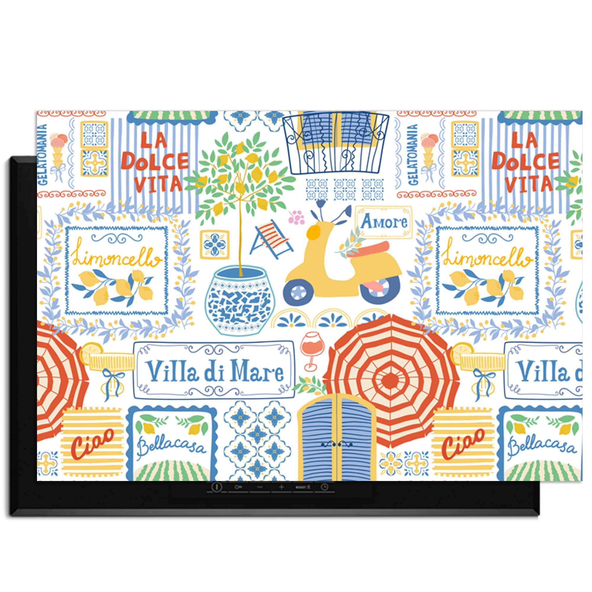 Villa Mare - Herdabdeckplatte mit mediterranem Collage-Design.