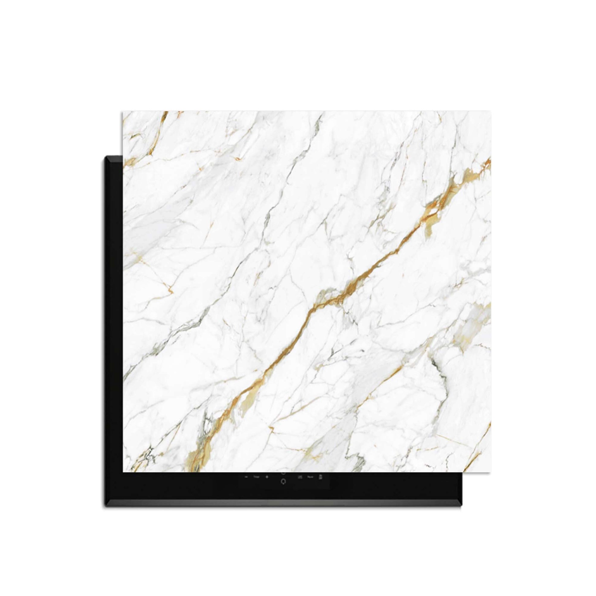 Calacatta Gold - Herdabdeckplatte mit elegantem Marmor-Design und goldenen Adern zum Schutz des Kochfeldes.