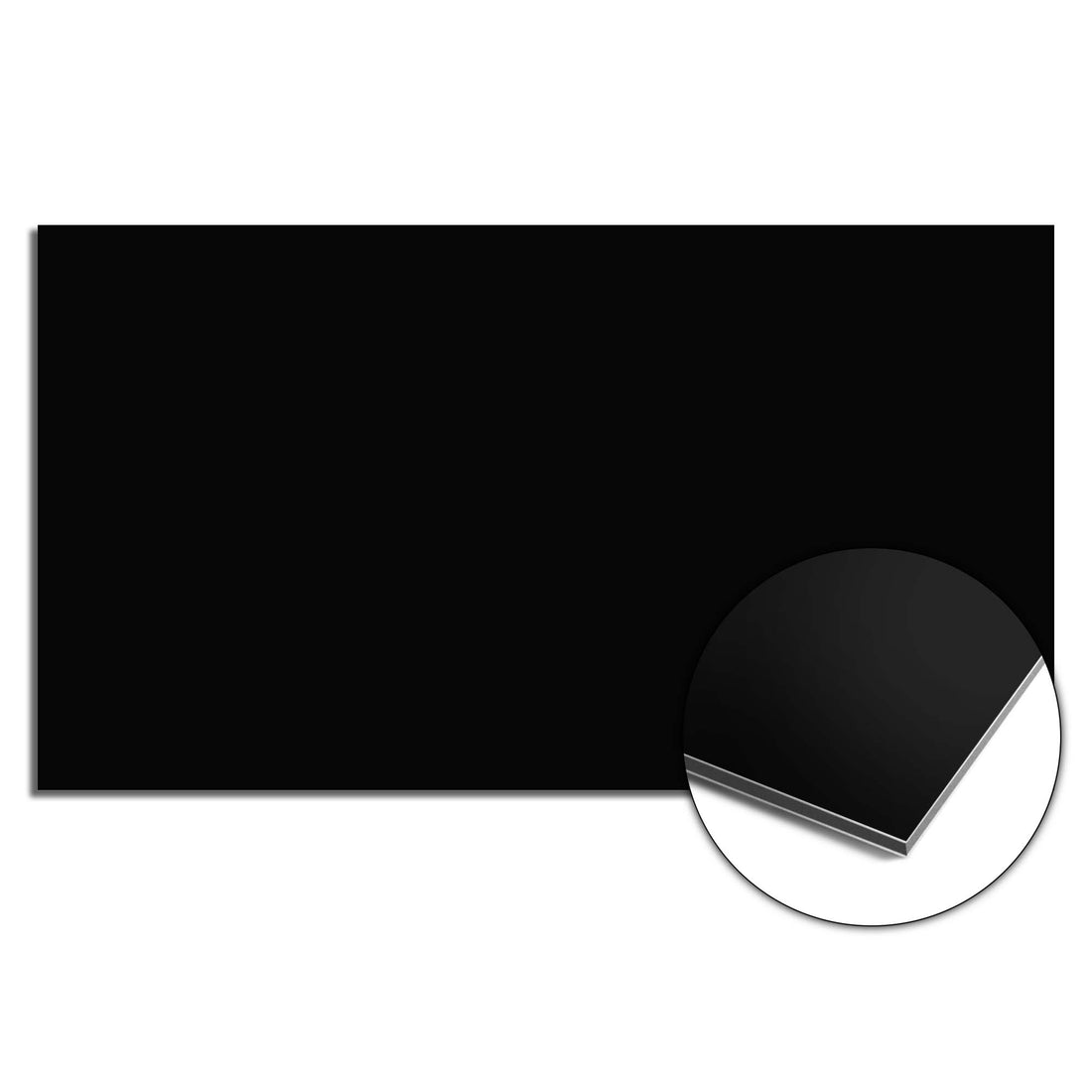 Pure Black Splash Screen aus der Schlichte Eleganz Kollektion, moderner Küchenspritzschutz, tiefschwarze Alternative zu Fliesen oder Glas.