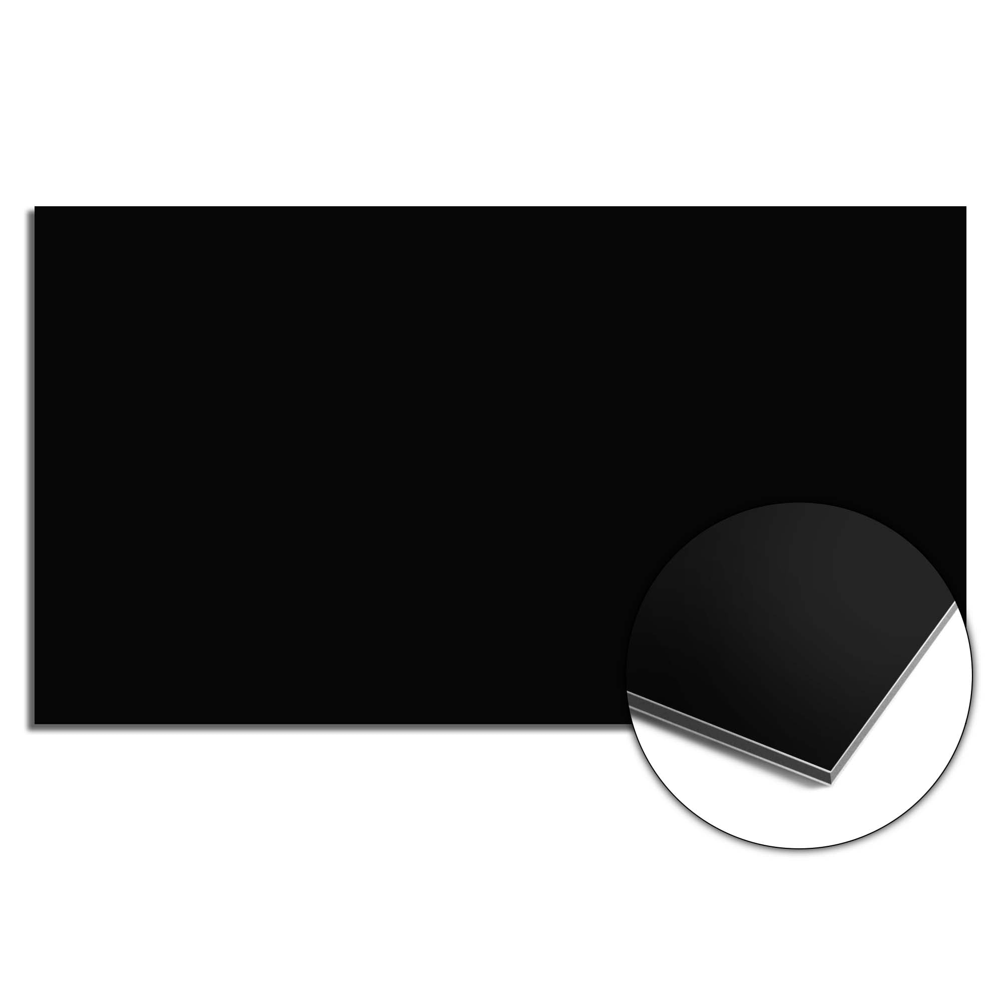 Pure Black Splash Screen aus der Schlichte Eleganz Kollektion, moderner Küchenspritzschutz, tiefschwarze Alternative zu Fliesen oder Glas.