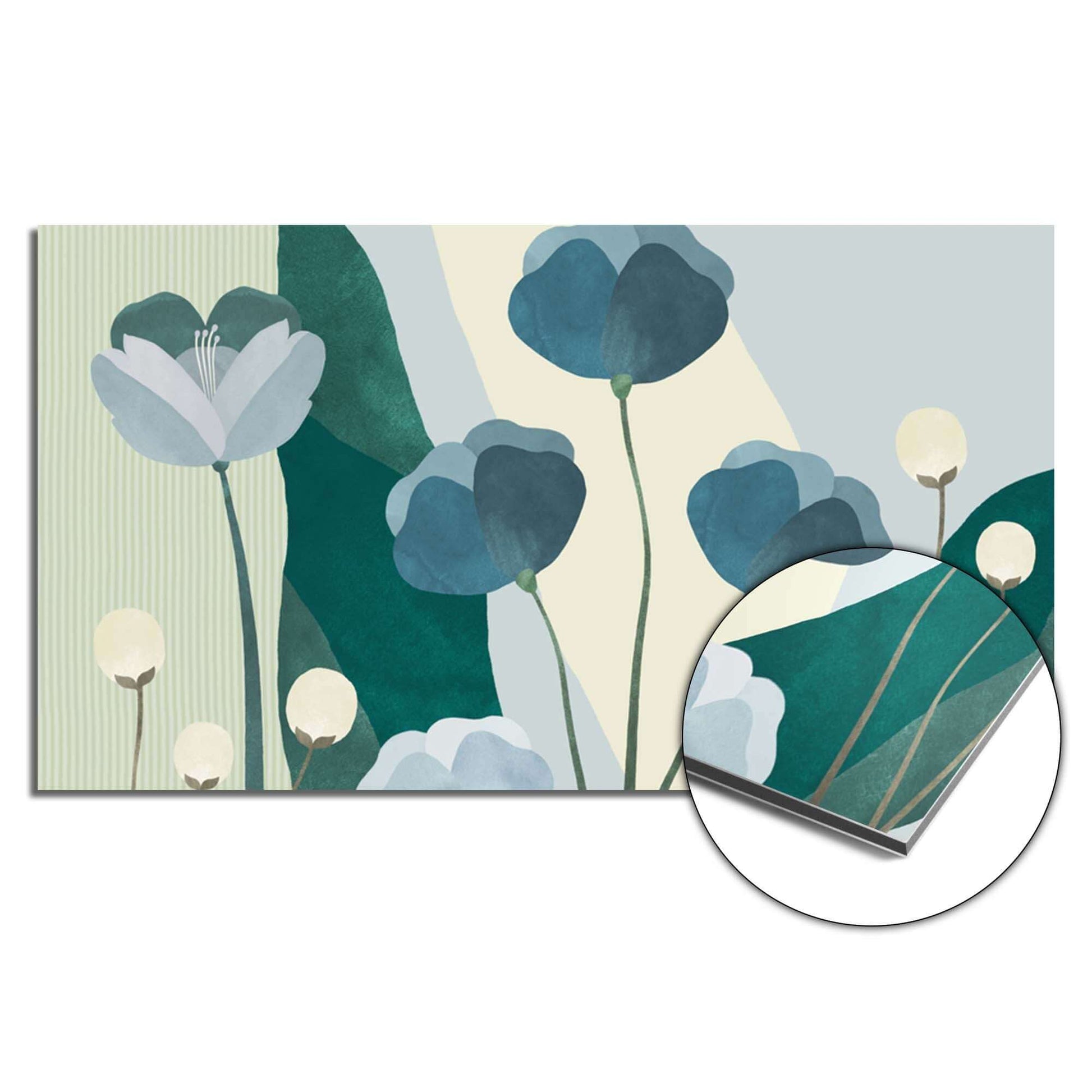 Blue Whispers Spritzschutz mit Herdabdeckplatte Design, botanisches Muster in Blautönen für Küchenstil und Schutz.