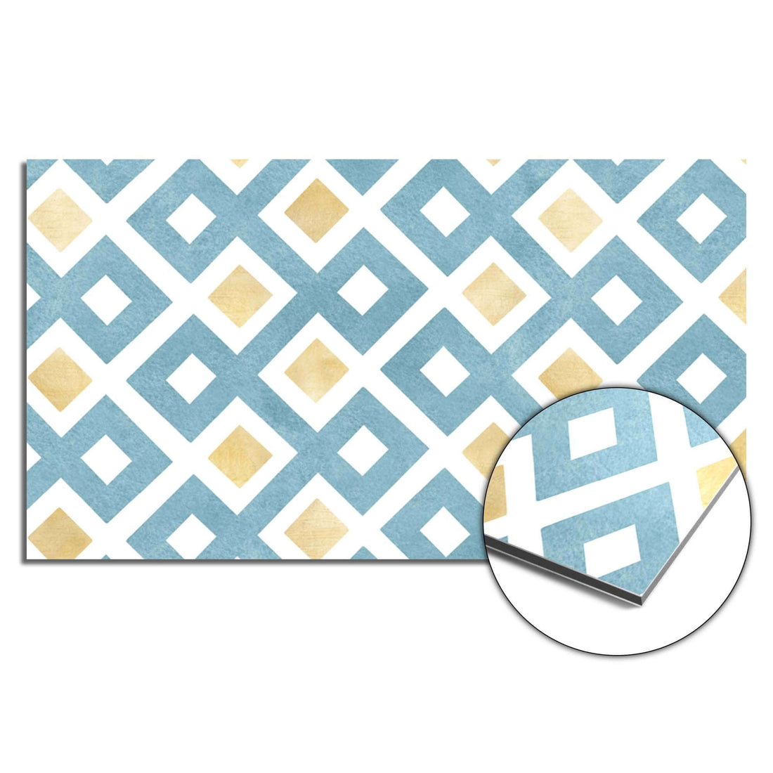 Diamond Wave Blue Spritzwand mit modernem Rautenmuster, ideal als Küchenspritzwand oder Spritzwand in blauem und goldenem Design.