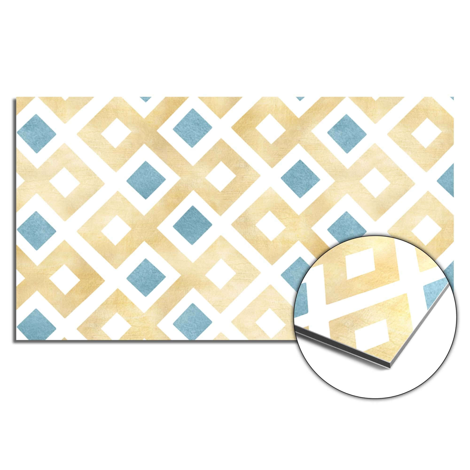 Golden Diamond Grid Splash Screen mit Goldtönen und azurblauem Muster, ideal als Spritzwand oder Küchenspritzwand im modernen Stil.