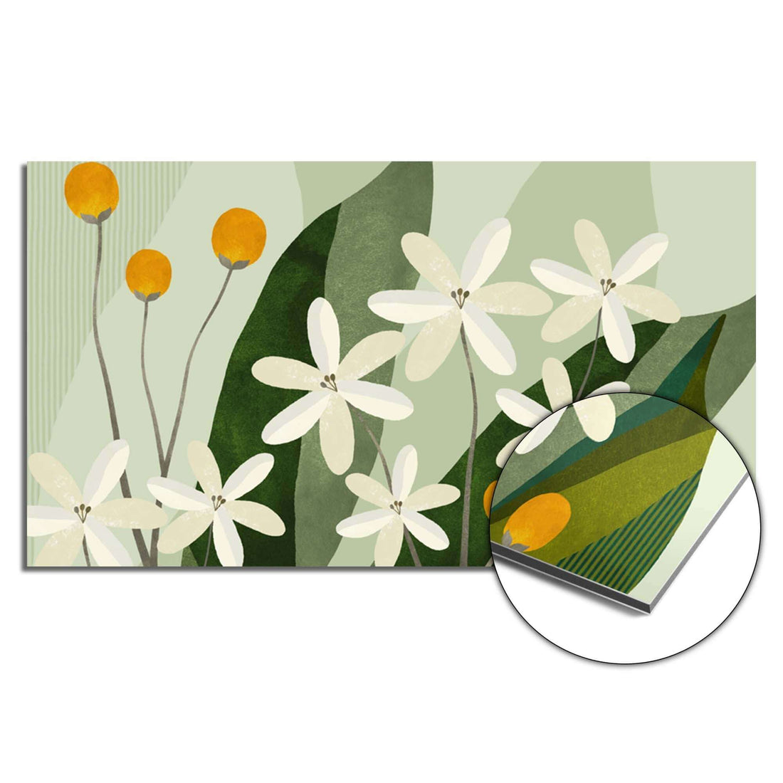 Elfenbeinfarbener Spheres Spritzschutz mit Blumendruck, ideal als Spritzwand in der Küche. Kombiniert Elfenbein und Grün für einen frischen Look.