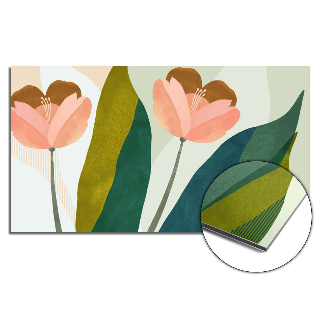 Peach Blooms Spritzschutz mit pfirsichfarbenen Blüten und grünen Blättern, ideal als Spritzschutz für die Küche oder Spritzwand, hitzebeständig und stilvoll.